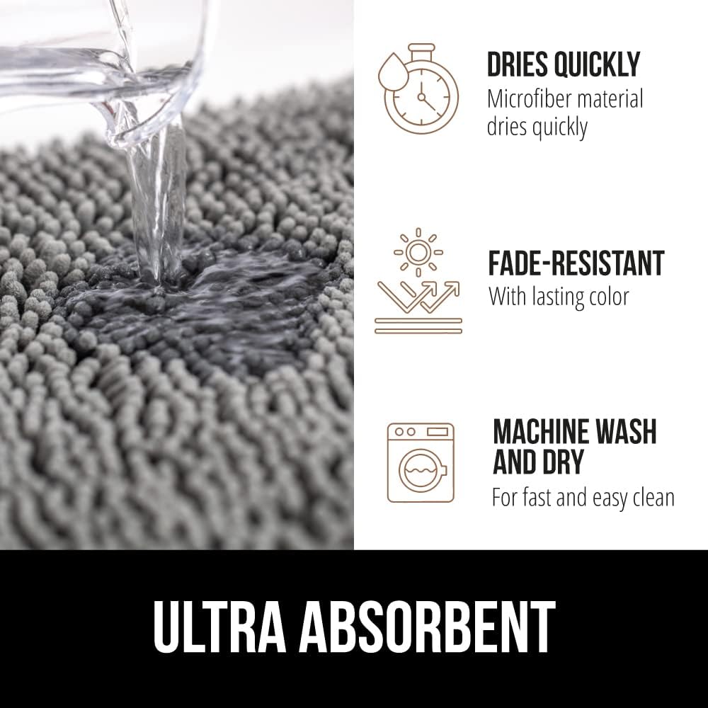 Gorilla Grip Bath Rug Mat 30x20, Thick Soft Absorbent Chenille, Quick Dry Microfiber Mats, Rubber Backing Machine Washable Shower Floor Rugs, Bathmat Runner, Bathroom Home Decor Accessories, Grey