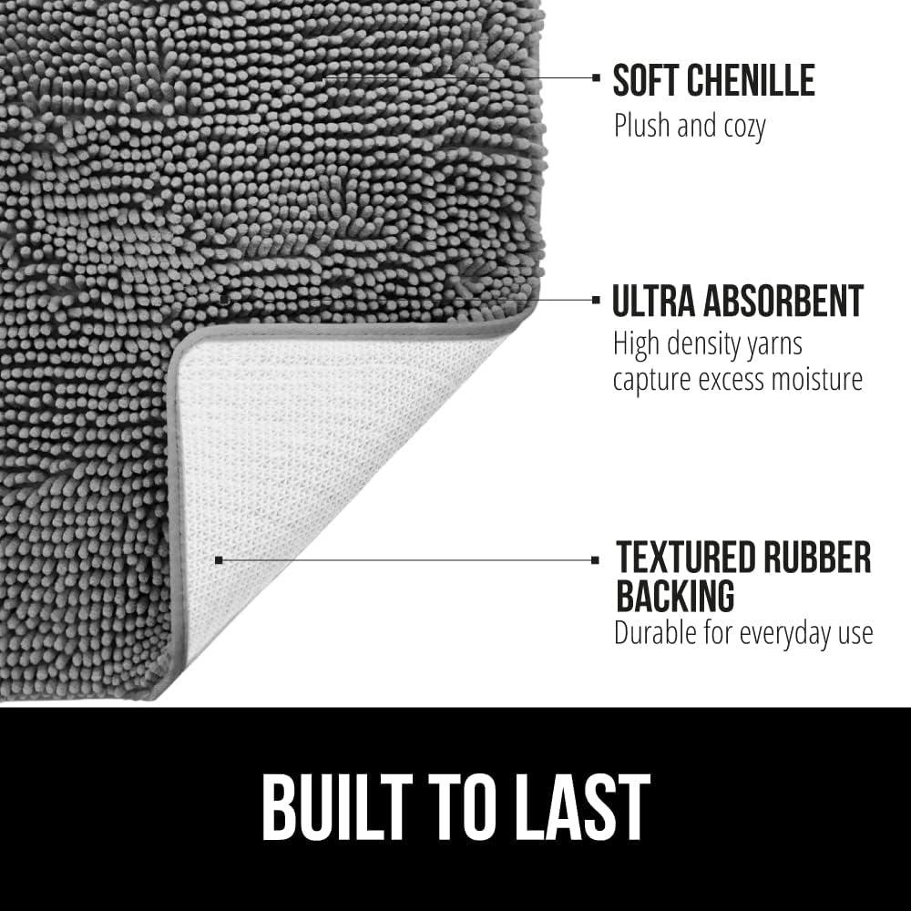 Gorilla Grip Bath Rug Mat 30x20, Thick Soft Absorbent Chenille, Quick Dry Microfiber Mats, Rubber Backing Machine Washable Shower Floor Rugs, Bathmat Runner, Bathroom Home Decor Accessories, Grey