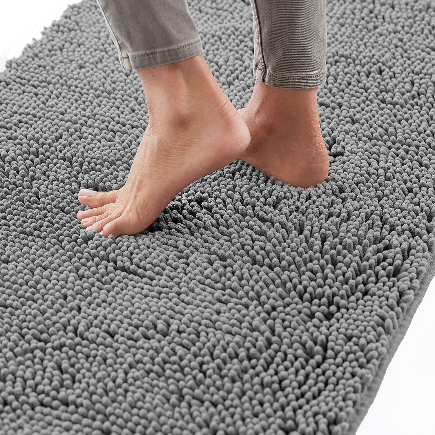 Gorilla Grip Bath Rug Mat 30x20, Thick Soft Absorbent Chenille, Quick Dry Microfiber Mats, Rubber Backing Machine Washable Shower Floor Rugs, Bathmat Runner, Bathroom Home Decor Accessories, Grey
