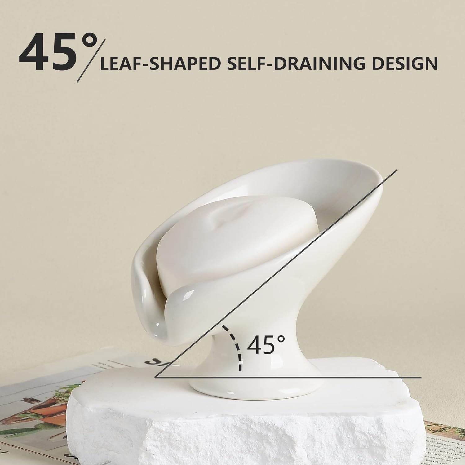 ANTIS'S HOME Ceramic Soap Dish, Leaf-Shape, Cream White, Bathroom & Kitchen