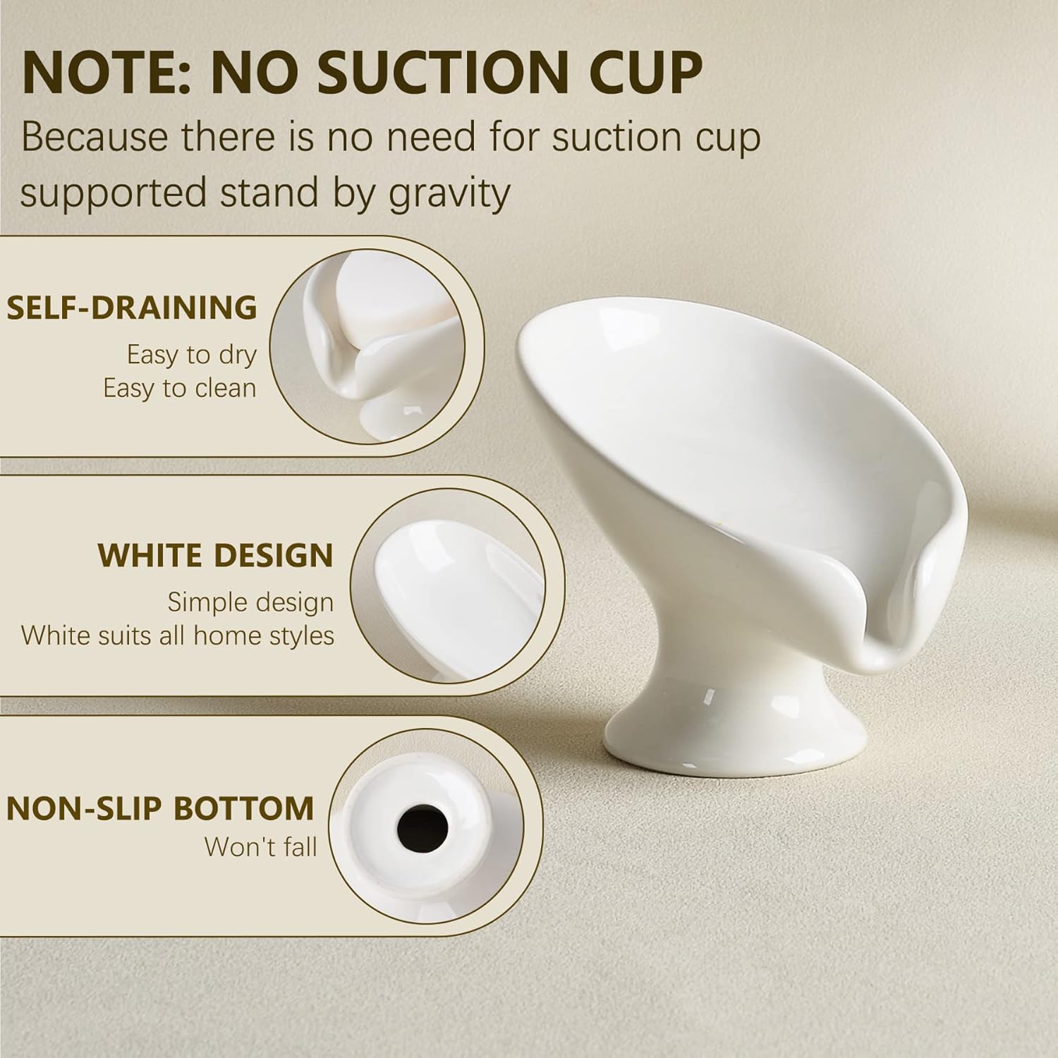 ANTIS'S HOME Ceramic Soap Dish, Leaf-Shape, Cream White, Bathroom & Kitchen