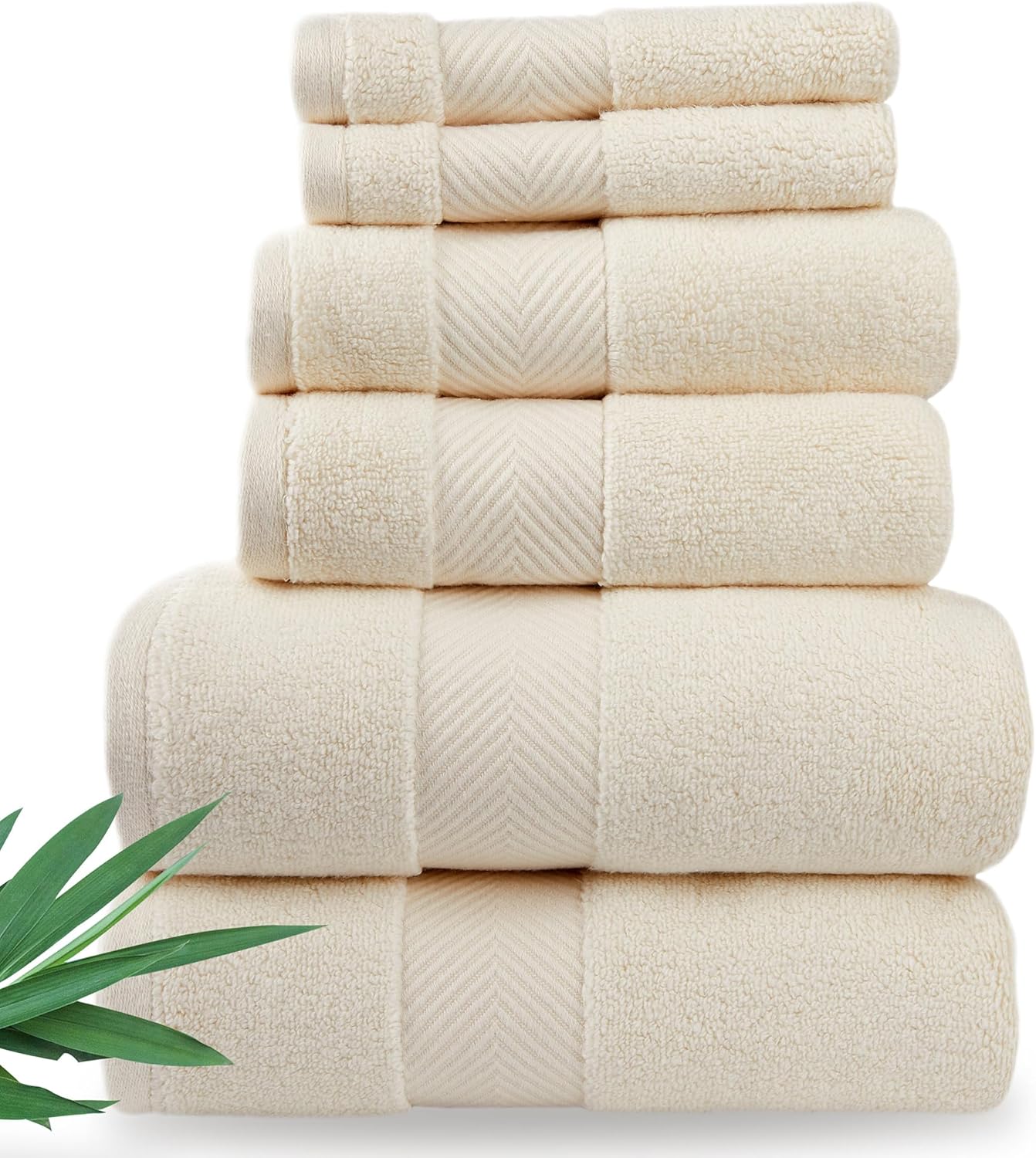 Bamboo Viscose Bath Towels - Ultra Soft & Plush 700 GSM Luxury Bath Towels - Super Absorbent & Quick Drying - 6 Piece Towel Set (Papyrus)