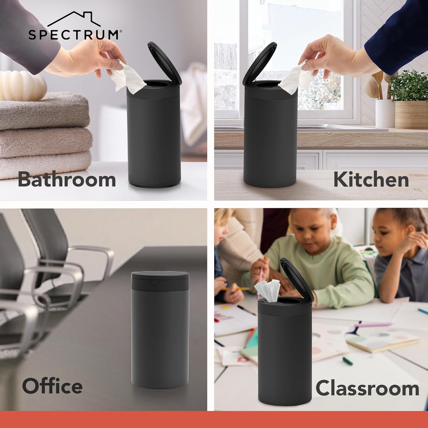 Spectrum Disinfecting Wipes Container with Push Button Lid - Refillable Dispenser for Bathroom, Kitchen, Classroom, Countertop, & Home - Stainless Steel & Rust-Resistant Disinfectant Wipes Holder