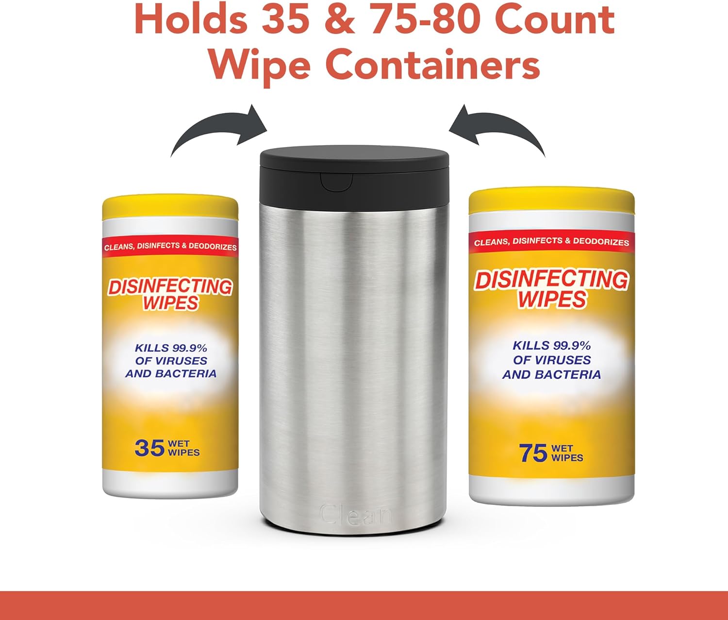 Spectrum Disinfecting Wipes Container with Push Button Lid - Refillable Dispenser for Bathroom, Kitchen, Classroom, Countertop, & Home - Stainless Steel & Rust-Resistant Disinfectant Wipes Holder