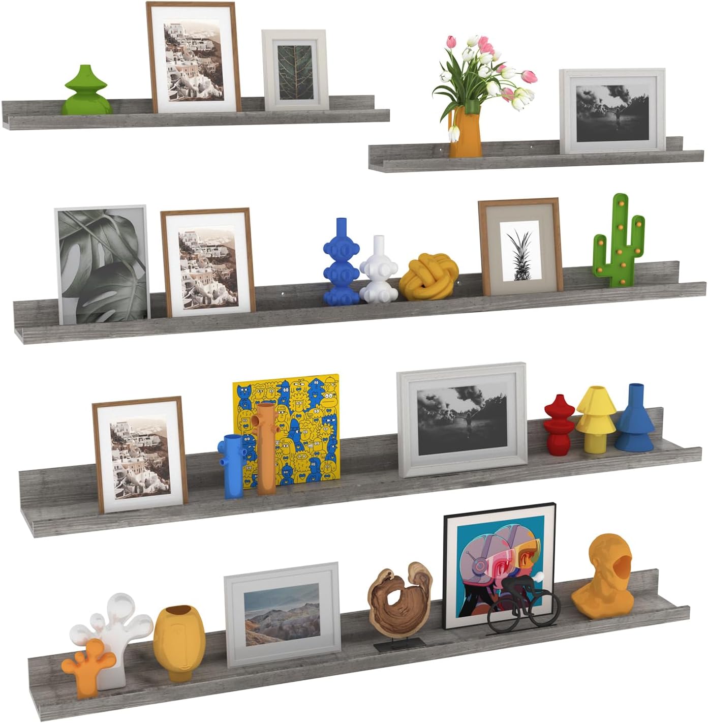 24 inch Floating Shelves for Wall Set of 5, Grey Wall Mounted Shelves with Lip for Bathroom, Bedroom, Kitchen, Office