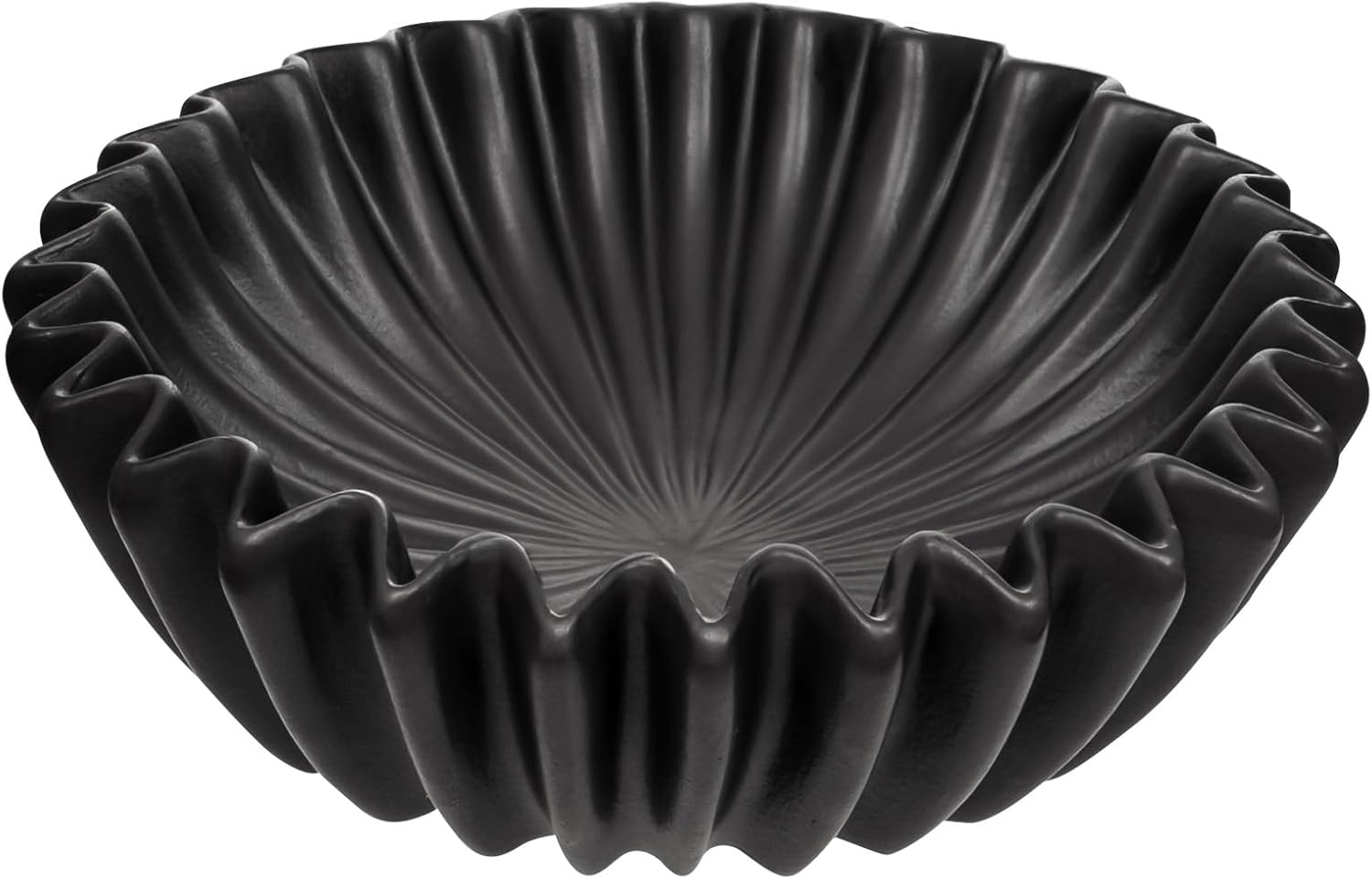Ceramic Bowl for Kitchen Counter Small Black Decorative Bowl Modern Home Decor 6 Inches Key Bowl Ruffle Fluted Scalloped Bowl