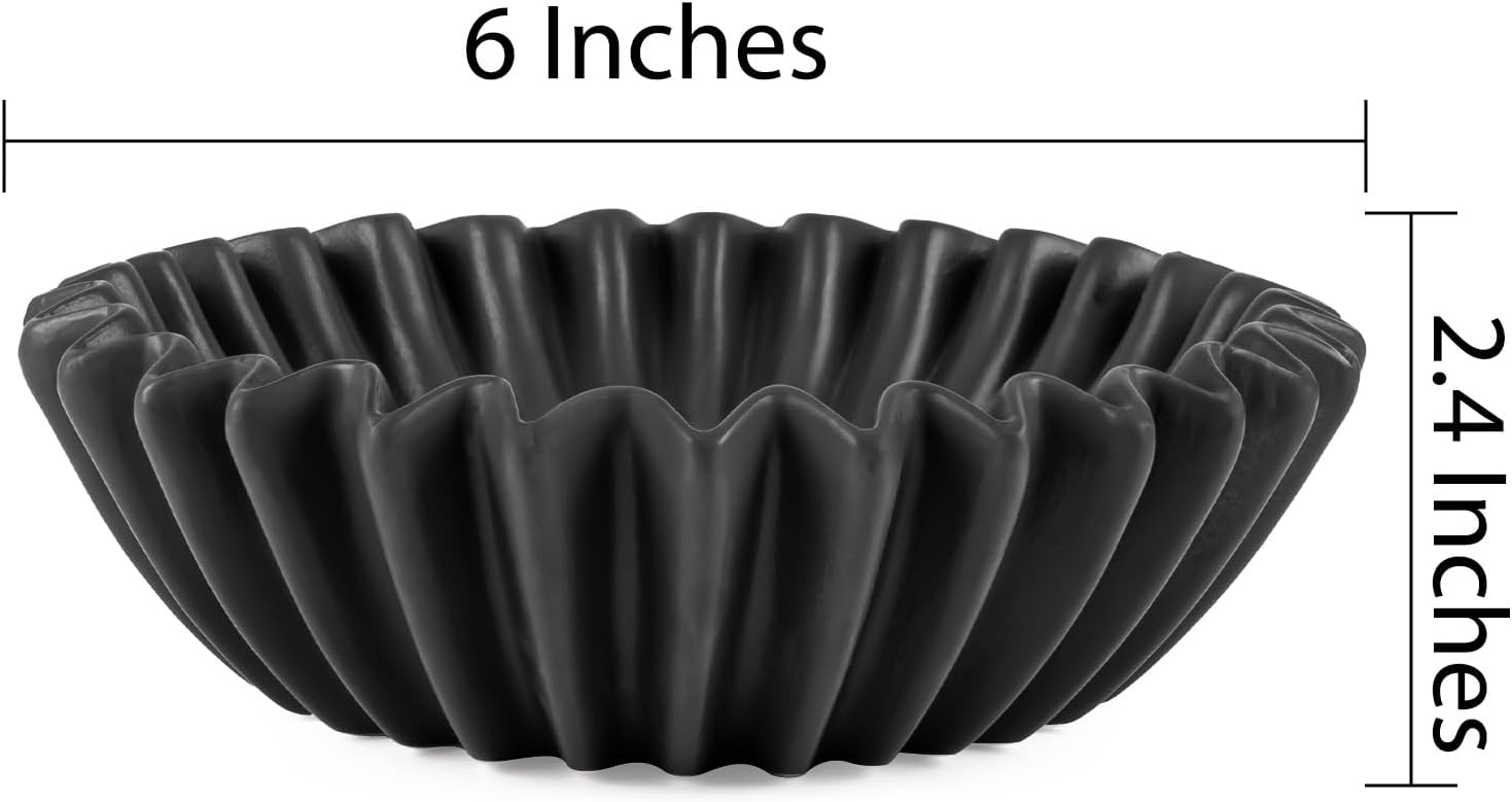 Ceramic Bowl for Kitchen Counter Small Black Decorative Bowl Modern Home Decor 6 Inches Key Bowl Ruffle Fluted Scalloped Bowl