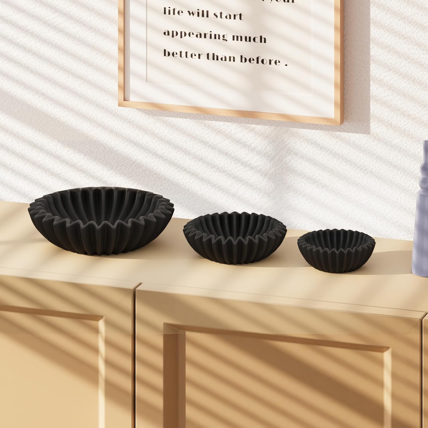 Ceramic Bowl for Kitchen Counter Small Black Decorative Bowl Modern Home Decor 6 Inches Key Bowl Ruffle Fluted Scalloped Bowl
