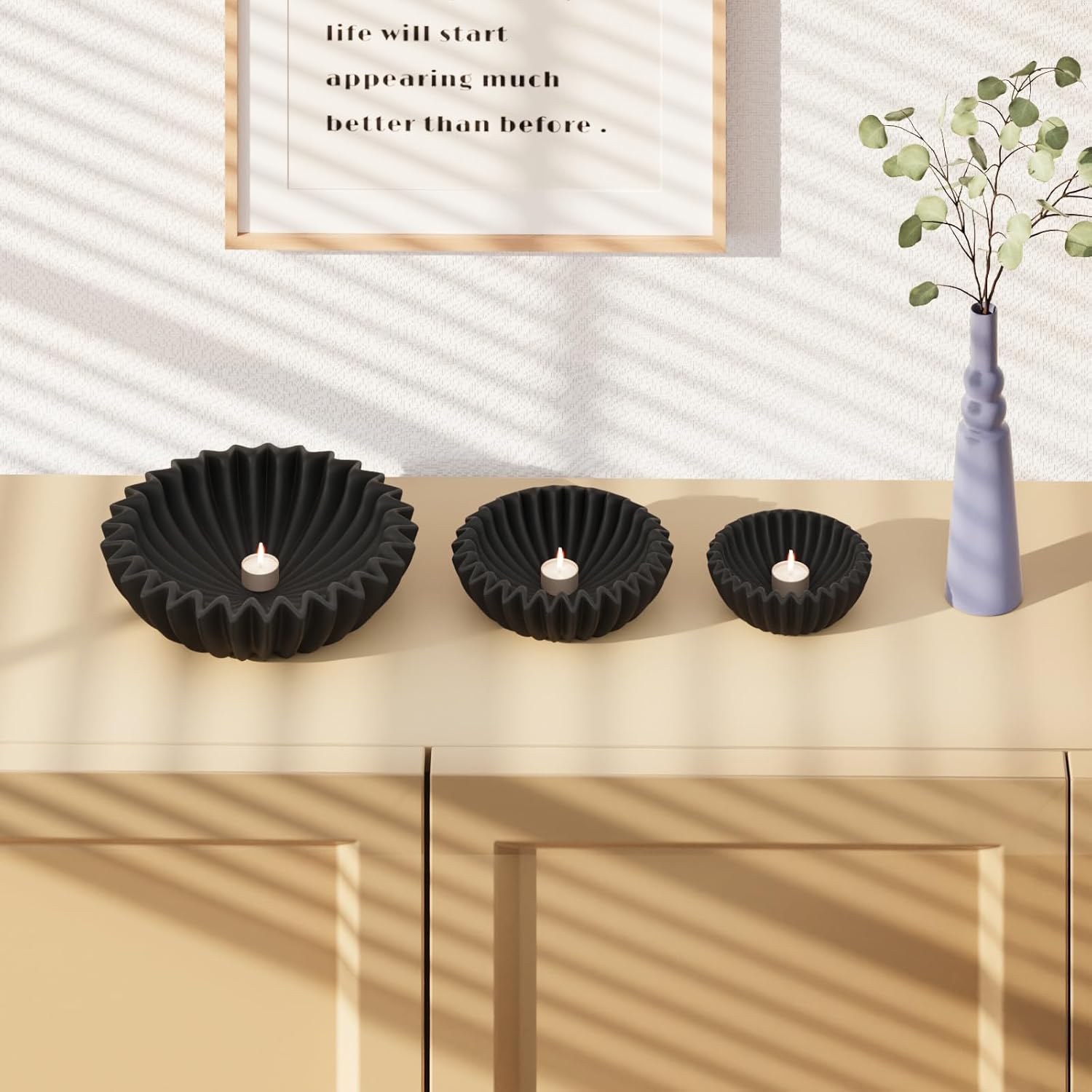 Ceramic Bowl for Kitchen Counter Small Black Decorative Bowl Modern Home Decor 6 Inches Key Bowl Ruffle Fluted Scalloped Bowl