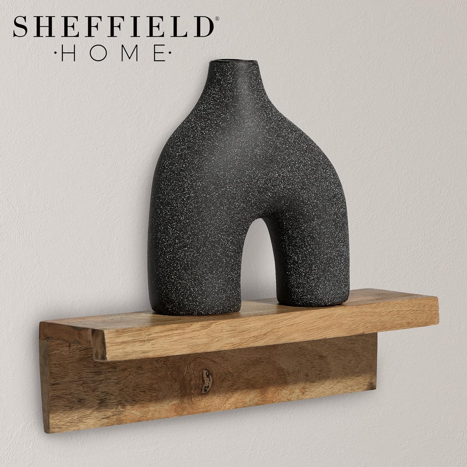 Modern Round U-Shaped Vase - 8"x3.35"x9.3" Stoneware Sand Graze Hollow Flower Vases for Home Decor - Cute Vases for Centerpieces, Living Room, Office & Entryway Display (Black)