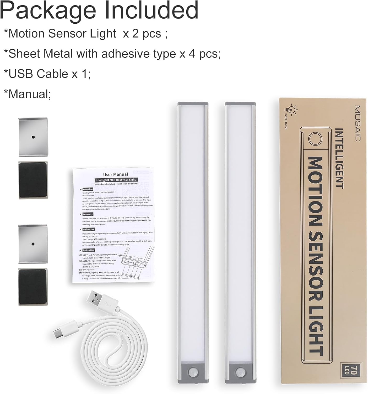 Bright 70LED Rechargeable Closet Lights Motion Sensor Night Light Cordless for Kitchen Counter, Pantry, Under Cabinet. 6000k Cool White Lighting. Built-in Long Lasting 2000mAh Battery Powered