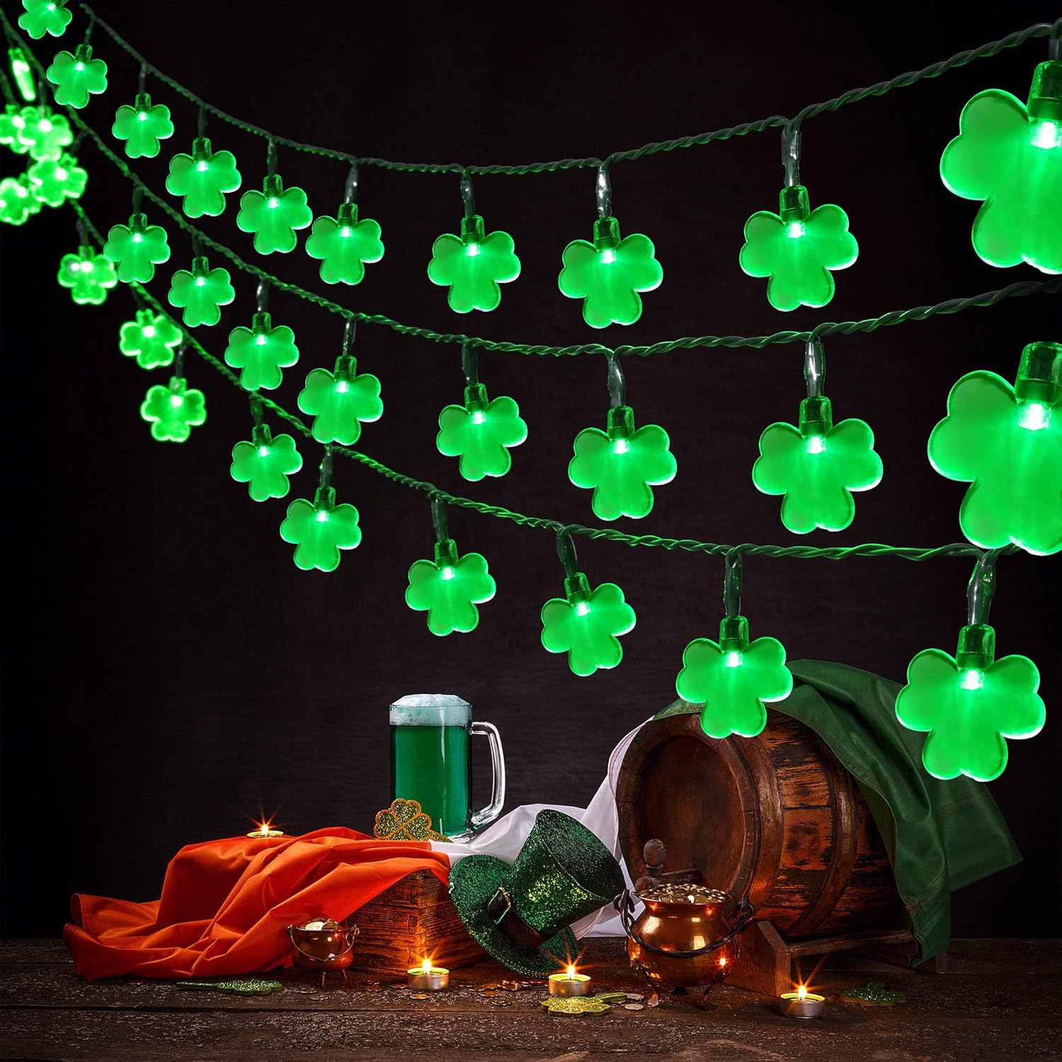 ODEETRONIC 2 Sets Shamrock String Lights, Total 32.8ft 100 LED Green St Patricks Day Lights with Timer, 8 Modes Battery Green Wire String Lights for St.Patrick's Day Party Home Indoor Outdoor Decor