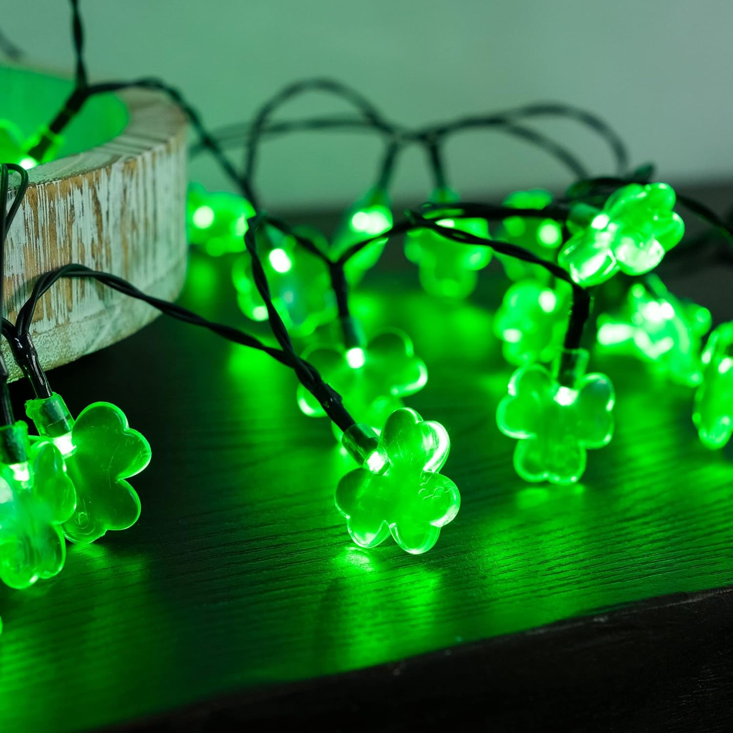 Dazzle Bright 2 Pack 50 LED St. Patrick's Day Shamrock String Light, Battery Operated Clover String Lights with 8 Lighting Modes, Three-Leaf Lucky Clover Green Lights for Party Home Decor