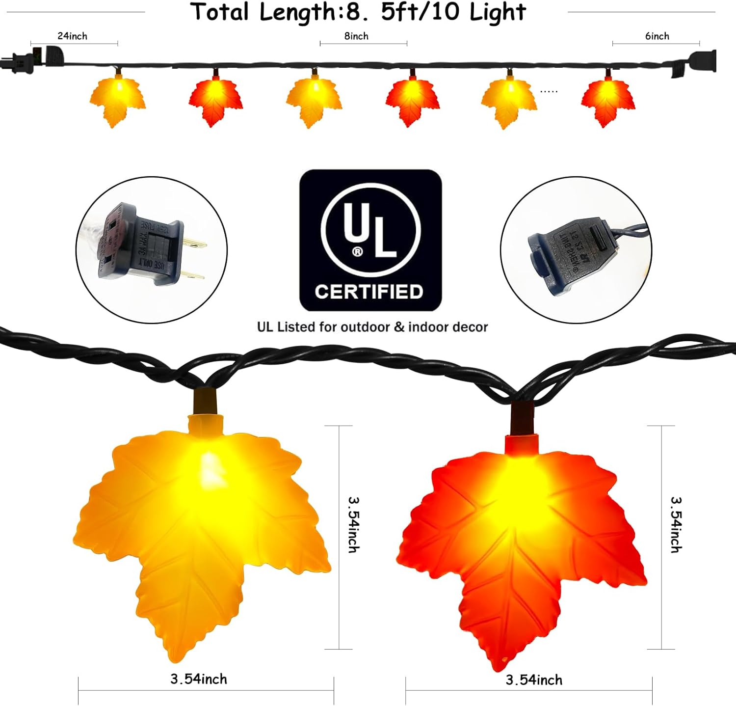 Fall Decor Maple Leaf LED Lights,8.5Ft Maple Leaf Lights 10 3D Orange Yellow Maple Leaf Fall Lights for Home Kitchen Bedroom Table Mantel Thanksgiving Harvest Fall Decorations