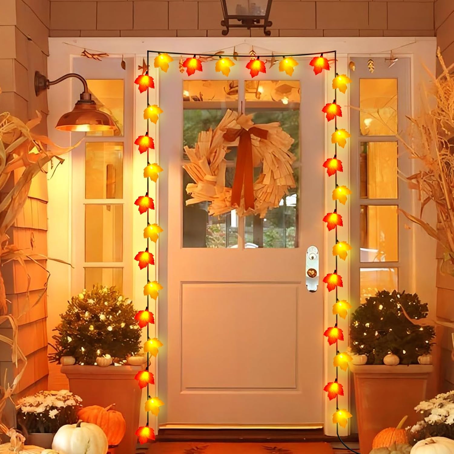 Fall Decor Maple Leaf LED Lights,8.5Ft Maple Leaf Lights 10 3D Orange Yellow Maple Leaf Fall Lights for Home Kitchen Bedroom Table Mantel Thanksgiving Harvest Fall Decorations