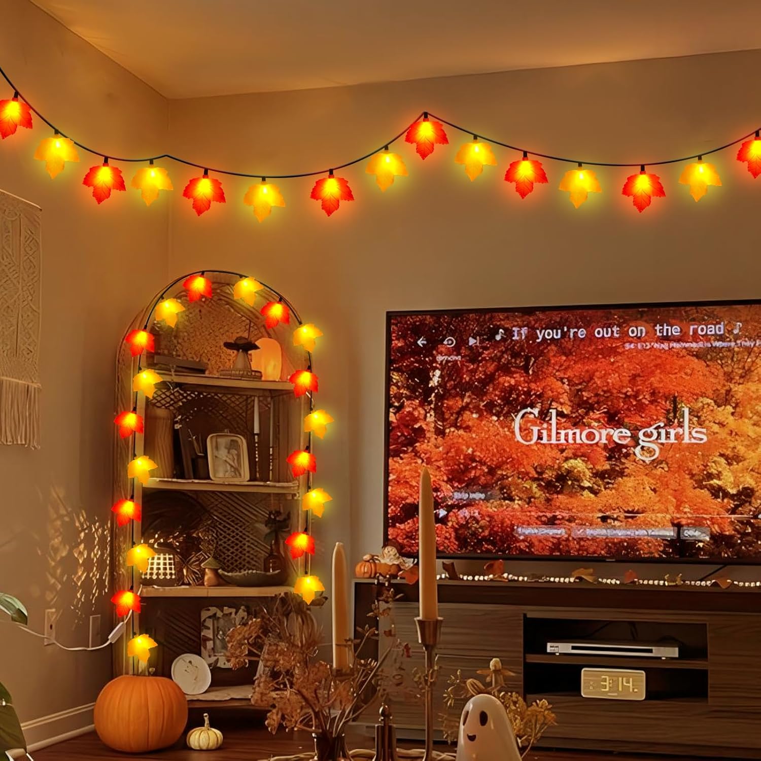 Fall Decor Maple Leaf LED Lights,8.5Ft Maple Leaf Lights 10 3D Orange Yellow Maple Leaf Fall Lights for Home Kitchen Bedroom Table Mantel Thanksgiving Harvest Fall Decorations