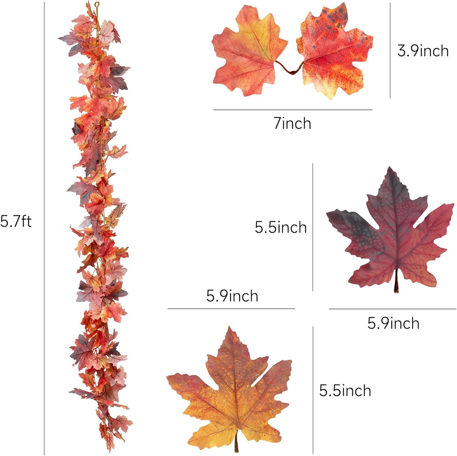 2 Pack Fall Garland 5.7ft/Piece 3D Artificial Fall Maple Leaves Garland Fall Decorations for Home Fall Leaf Garland for Mantle Autumn Garland for Thanksgiving Fireplace Table Party Porch Decor