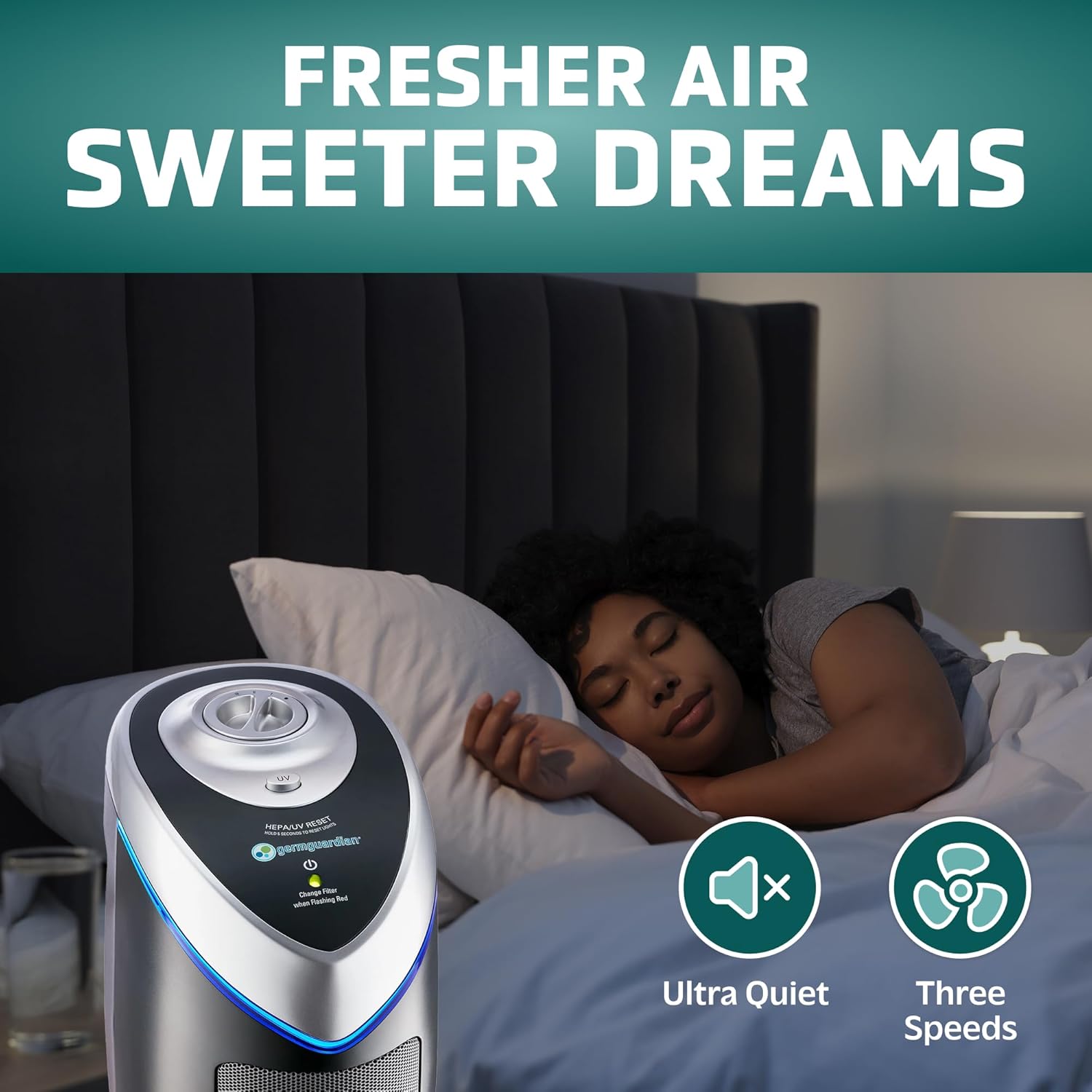 GermGuardian Air Purifier for Home with HEPA Pure Filter, for Wildfire Smoke, Pet Dander, Pollen, Odors, Large Rooms Up To 743 Sq. Ft., Removes 99.97% Pollutants, UV-C Light, 22", AC4825E, Gray