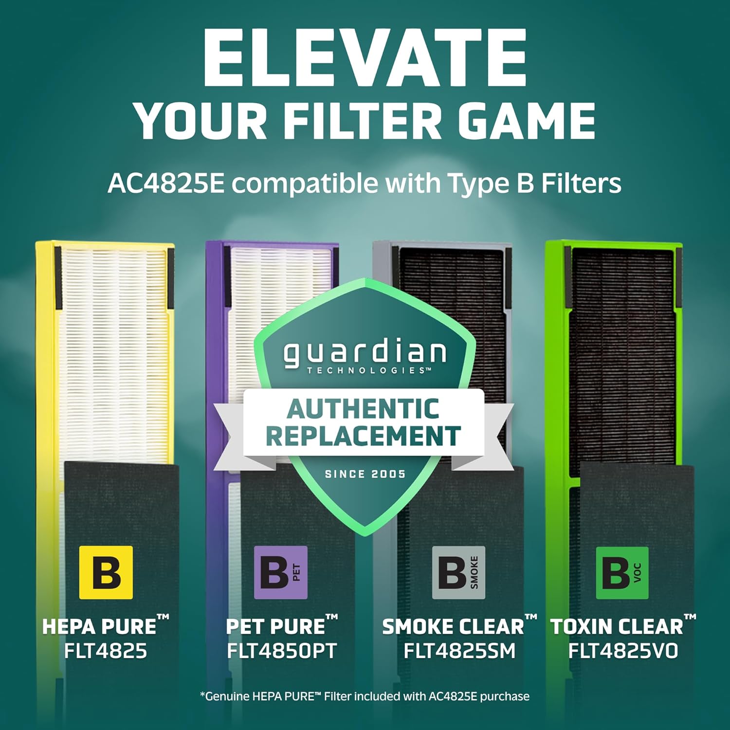 GermGuardian Air Purifier for Home with HEPA Pure Filter, for Wildfire Smoke, Pet Dander, Pollen, Odors, Large Rooms Up To 743 Sq. Ft., Removes 99.97% Pollutants, UV-C Light, 22", AC4825E, Gray