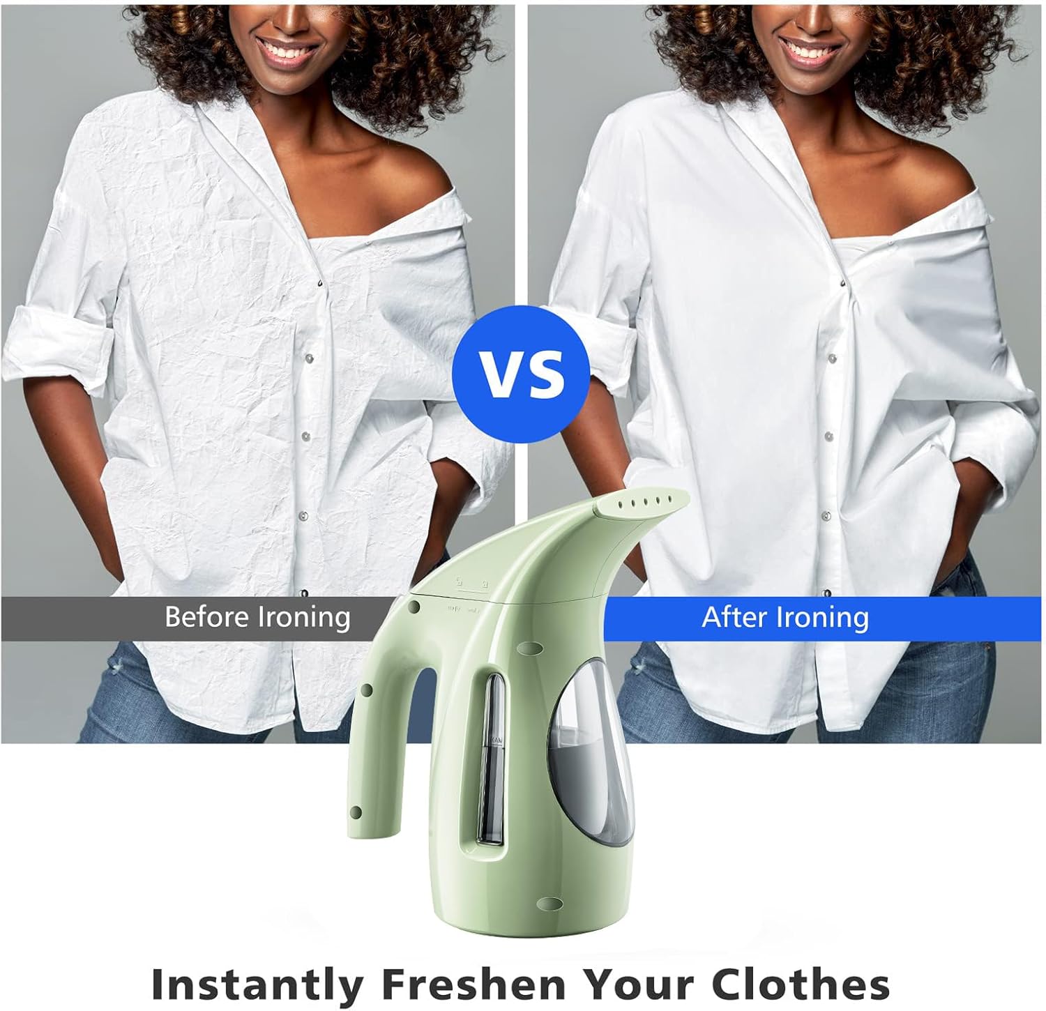 HiLIFE Steamer for Clothes, Portable Handheld Design, 240ml Big Capacity, 700W, Strong Penetrating Steam, Removes Wrinkle, for Home, Office and Travel(ONLY FOR 120V)(Green)
