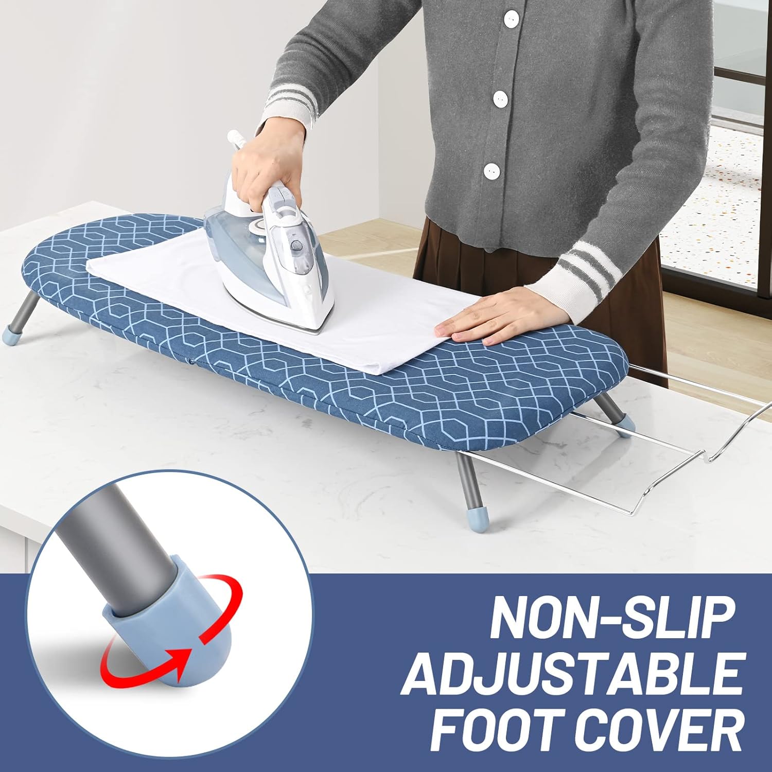 APEXCHASER Tabletop Ironing Board with Iron Rest, Tabletop Small Ironing Board with 2 Heat Resistant Ironing Cover, Portable Tabletop Ironing Board wiht Non-Slip Feet for Home Travel Use