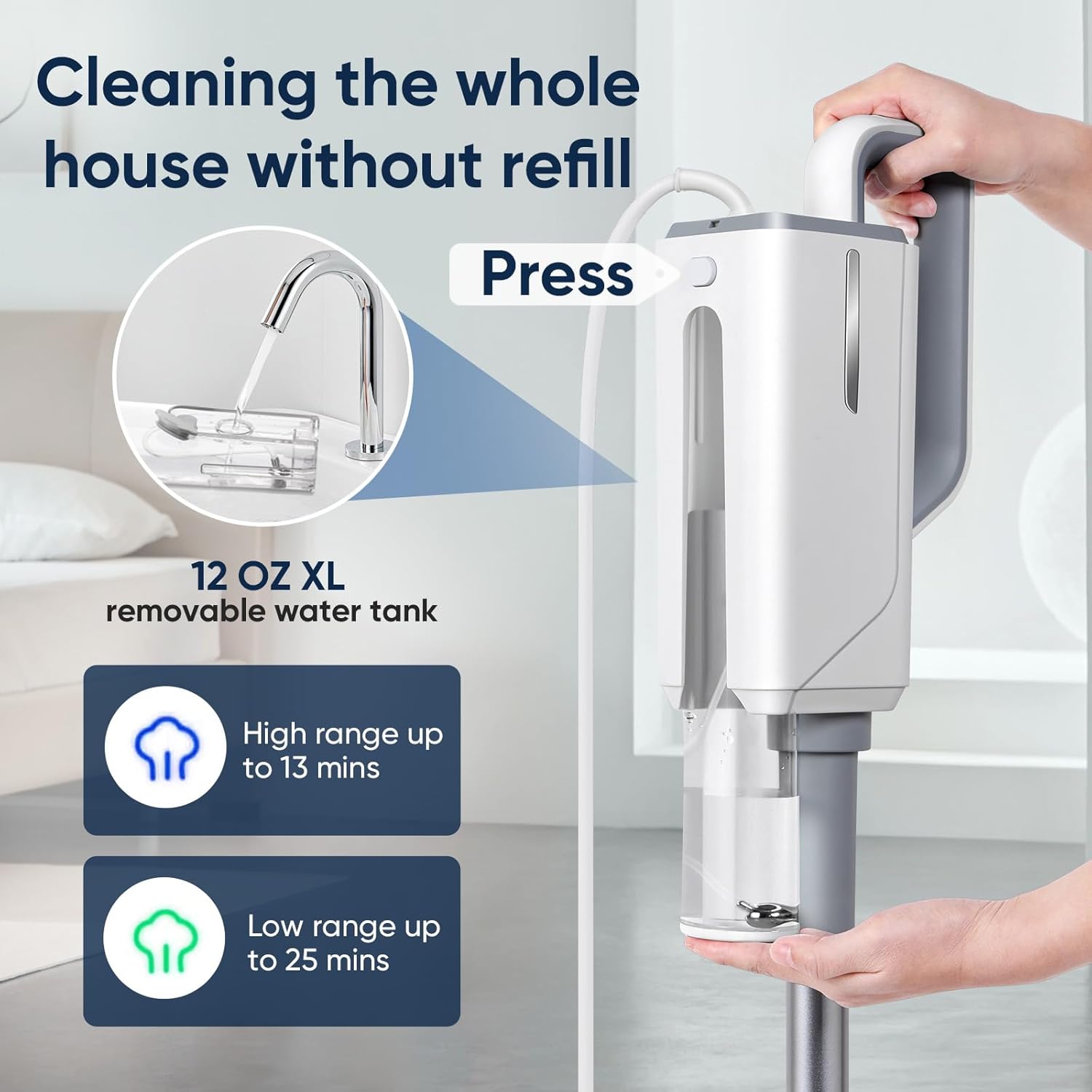 Steam Mop for Floor Cleaning, Steam Cleaner for Home with Handheld 6-in-1 Multi-function Attachments for Hardwood Floors, Clothes,Windows,Tiles Grout,Furniture,Carpet Cleaning (White-Gray)