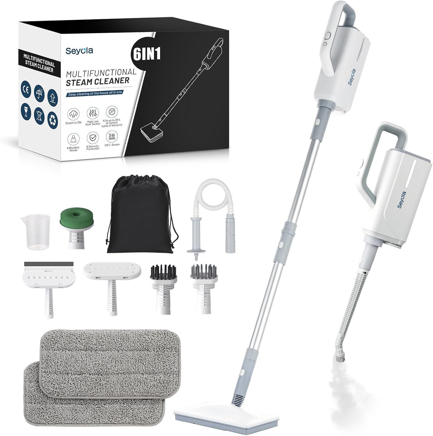 Steam Mop for Floor Cleaning, Steam Cleaner for Home with Handheld 6-in-1 Multi-function Attachments for Hardwood Floors, Clothes,Windows,Tiles Grout,Furniture,Carpet Cleaning (White-Gray)