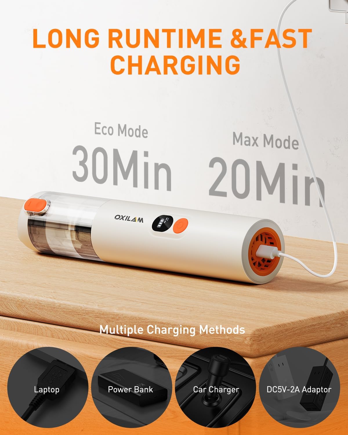 OXILAM 4 in 1 Car Vacuum - Handheld Vacuum 14000PA High Power, Portable Cordless Small Vacuum, Blow & Suction 2 in 1, Up to 30 Mins Runtime, Multi-Nozzles, Vacuum Cleaner for Home, Pet, Car, Office