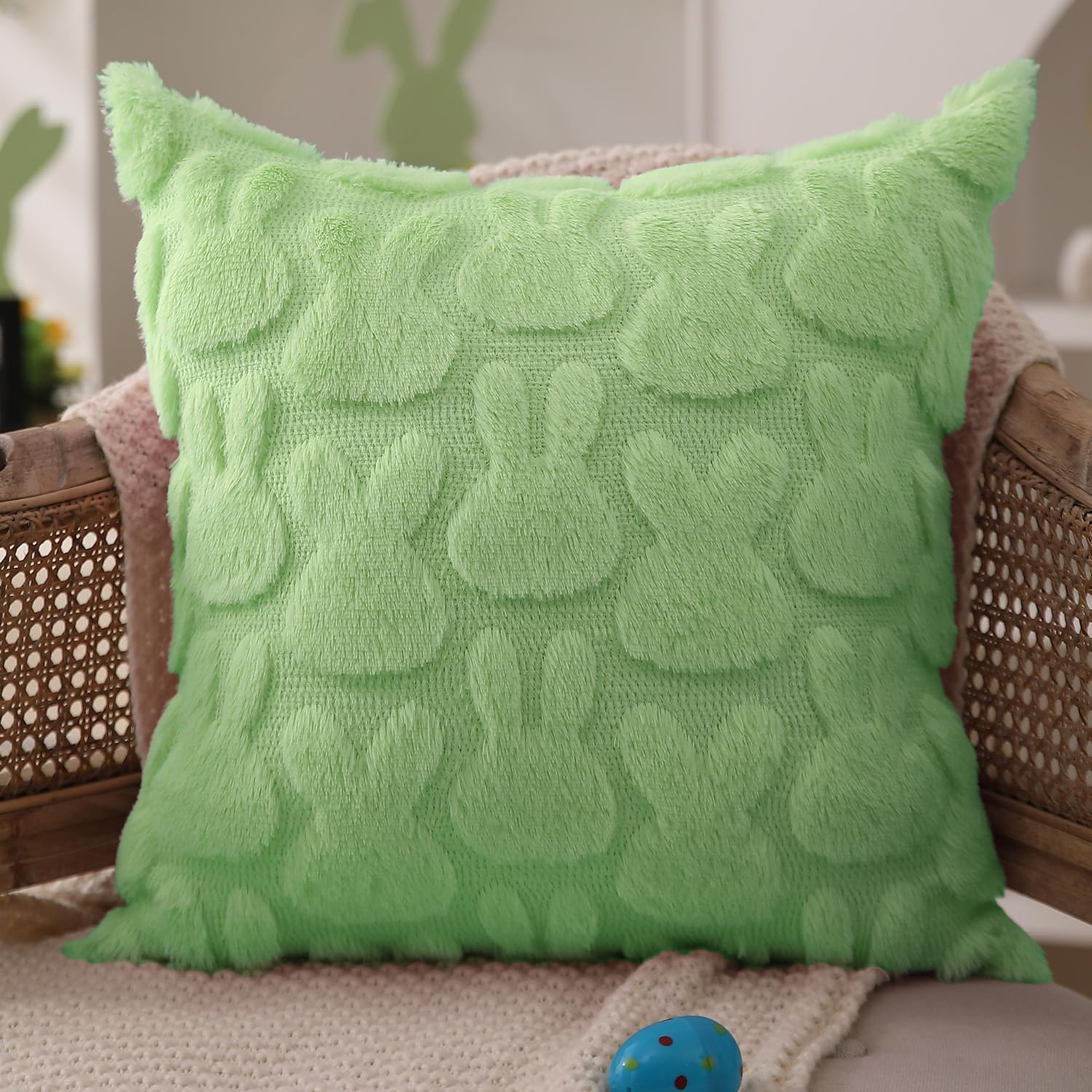 DFXSZ Easter Pillow Covers 20x20 inch Set of 2 Easter Decoration Green Rabbit Soft Plush Faux Fur Jacquard Throw Pillows for Bedroom Sofa Holiday Festivals Home Decor FHJ-010F20
