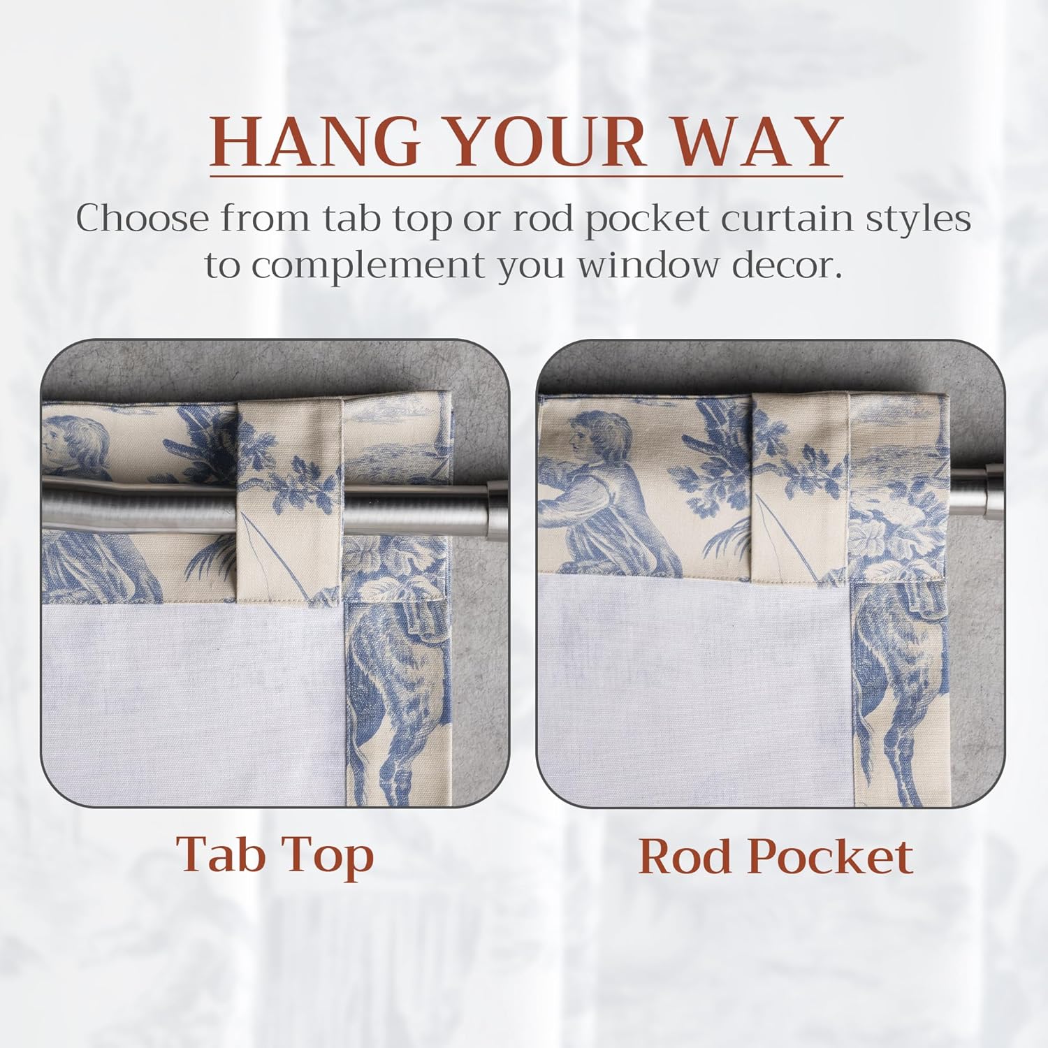 Maison d'Hermine Curtains for Living Room 100% Cotton 84 inch Length One Panel Window Toile Curtains for Bedroom with Loop & Rod Pockets - The Miller Blue, 50" W x 84" L