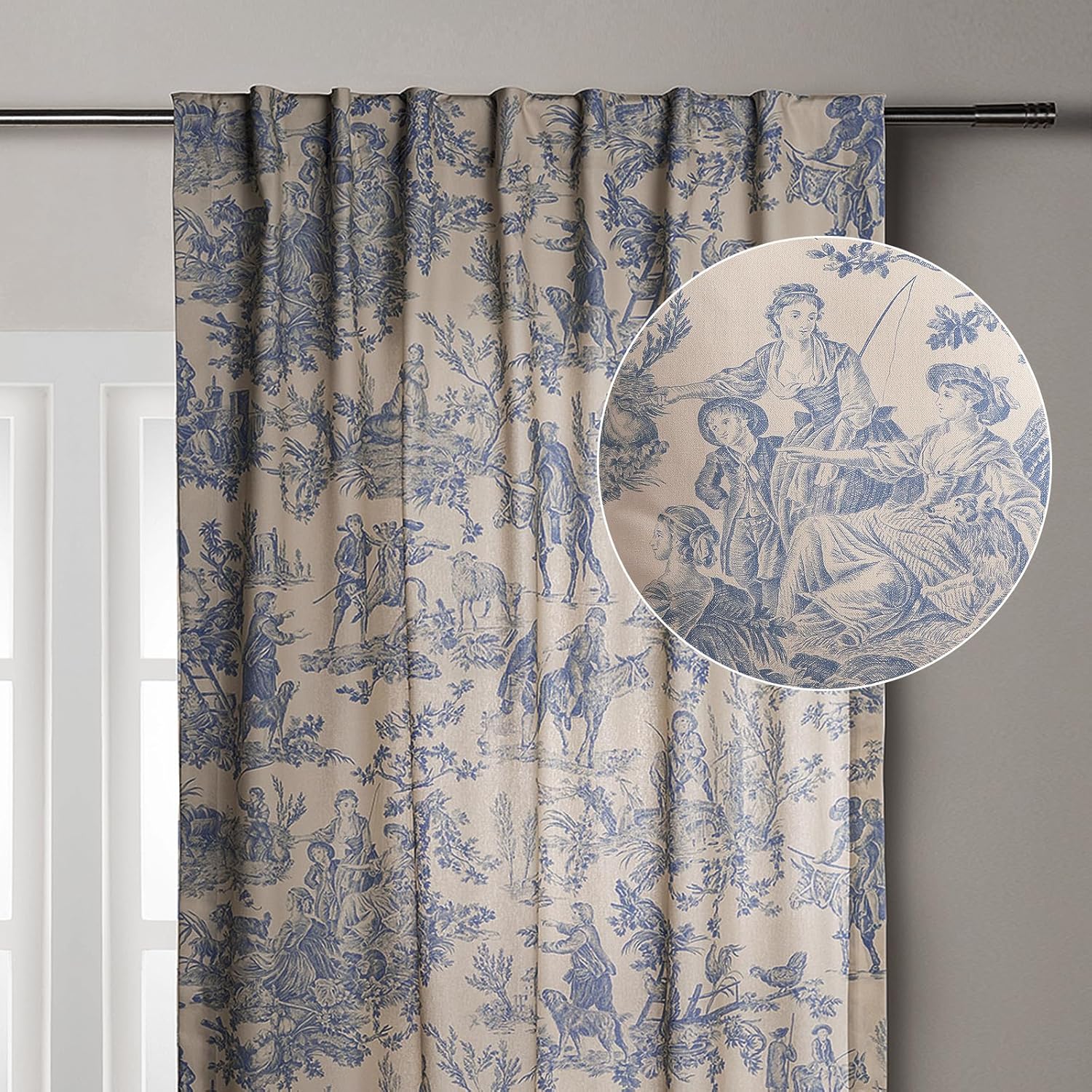 Maison d'Hermine Curtains for Living Room 100% Cotton 84 inch Length One Panel Window Toile Curtains for Bedroom with Loop & Rod Pockets - The Miller Blue, 50" W x 84" L