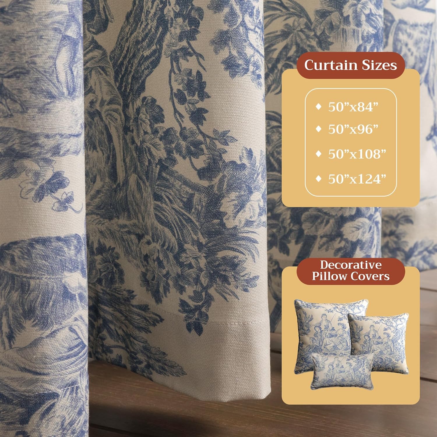 Maison d'Hermine Curtains for Living Room 100% Cotton 84 inch Length One Panel Window Toile Curtains for Bedroom with Loop & Rod Pockets - The Miller Blue, 50" W x 84" L