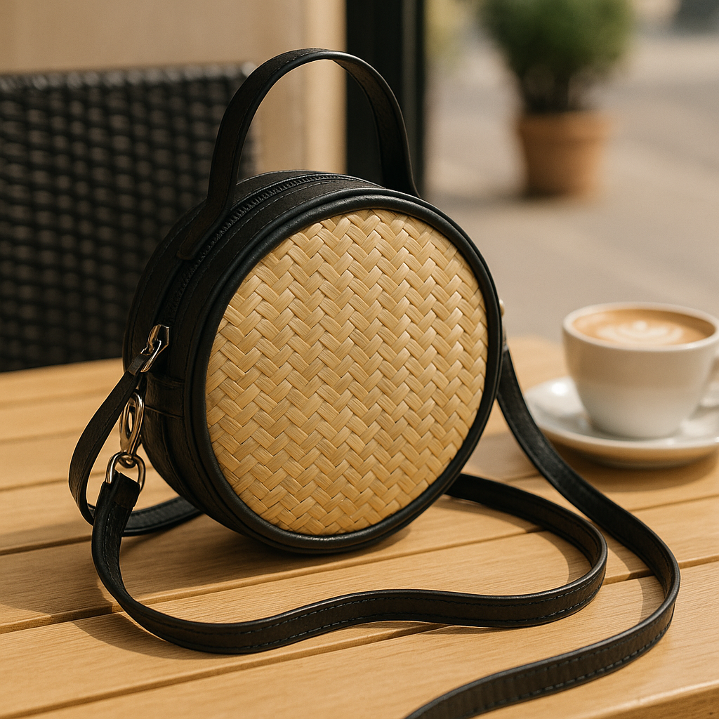 Rondinelle Classique – Sac rond tressé à la main en palmier