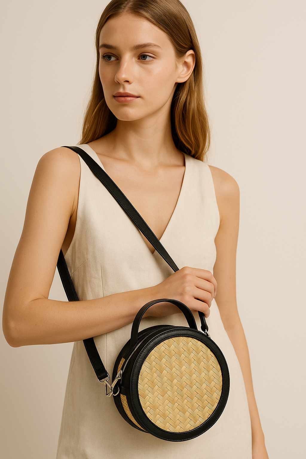 Rondinelle Classique – Sac rond tressé à la main en palmier