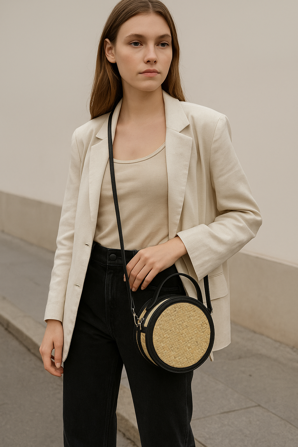 Rondinelle Classique – Sac rond tressé à la main en palmier
