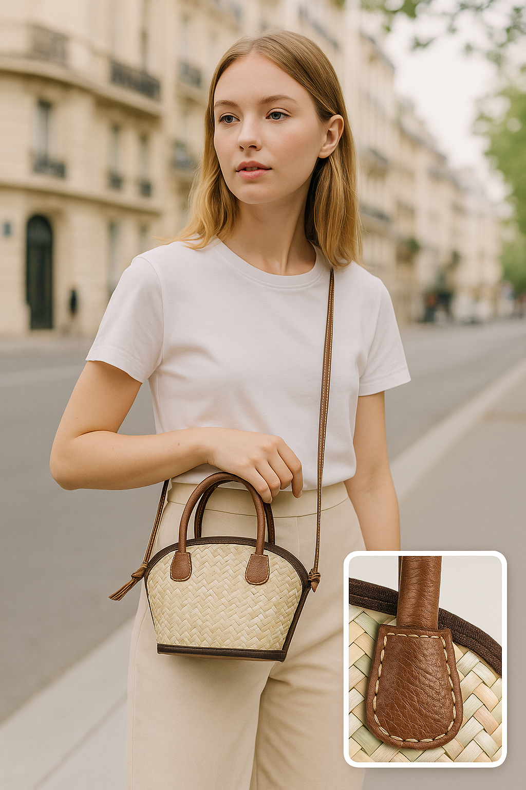 Arc Bohème – Petit Sac à Main en Rotin et Cuir Fait Main