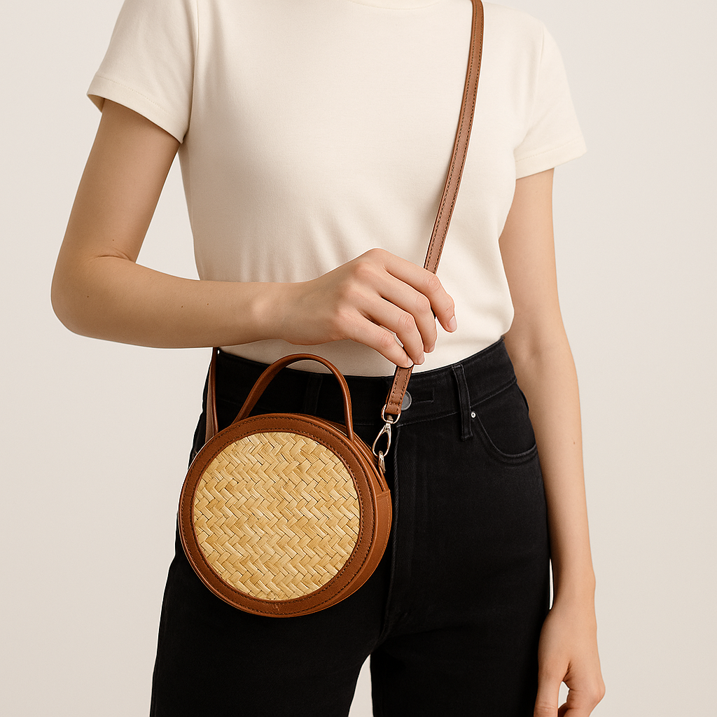 Rondinelle Classique – Sac rond tressé à la main en palmier