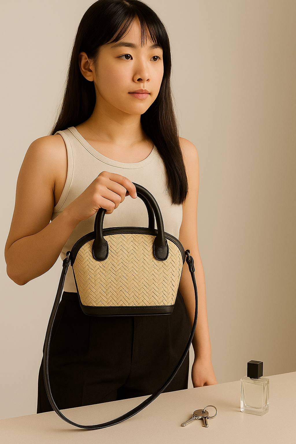 Arc Bohème – Petit Sac à Main en Rotin et Cuir Fait Main