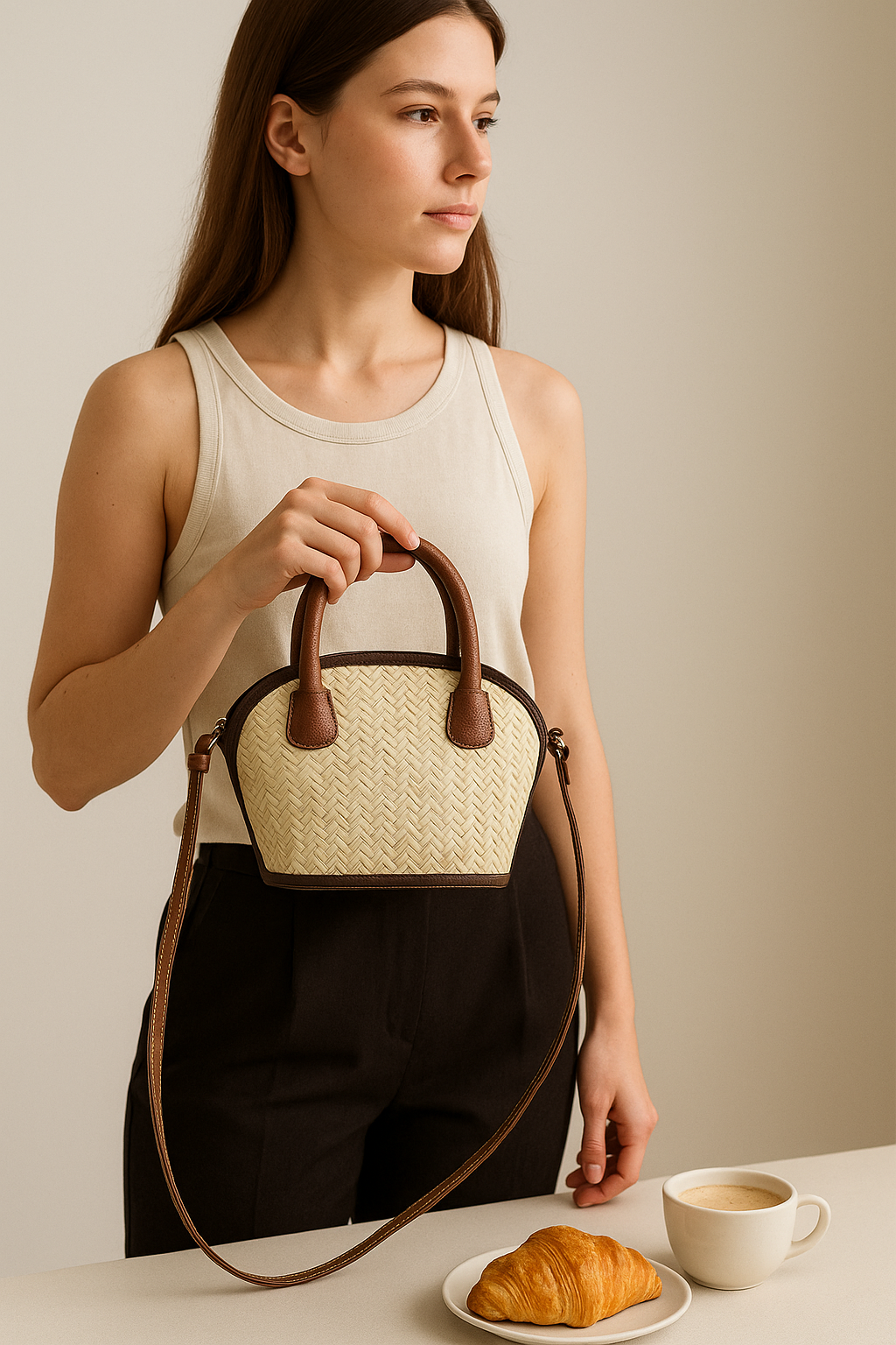 Arc Bohème – Petit Sac à Main en Rotin et Cuir Fait Main
