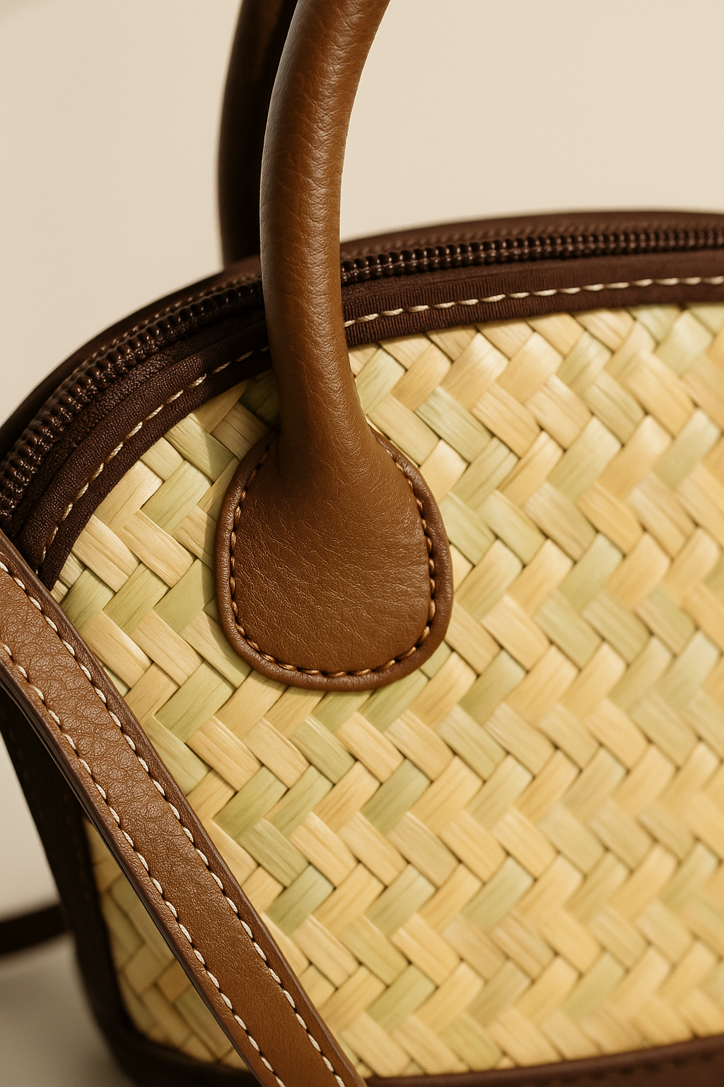 Arc Bohème – Petit Sac à Main en Rotin et Cuir Fait Main