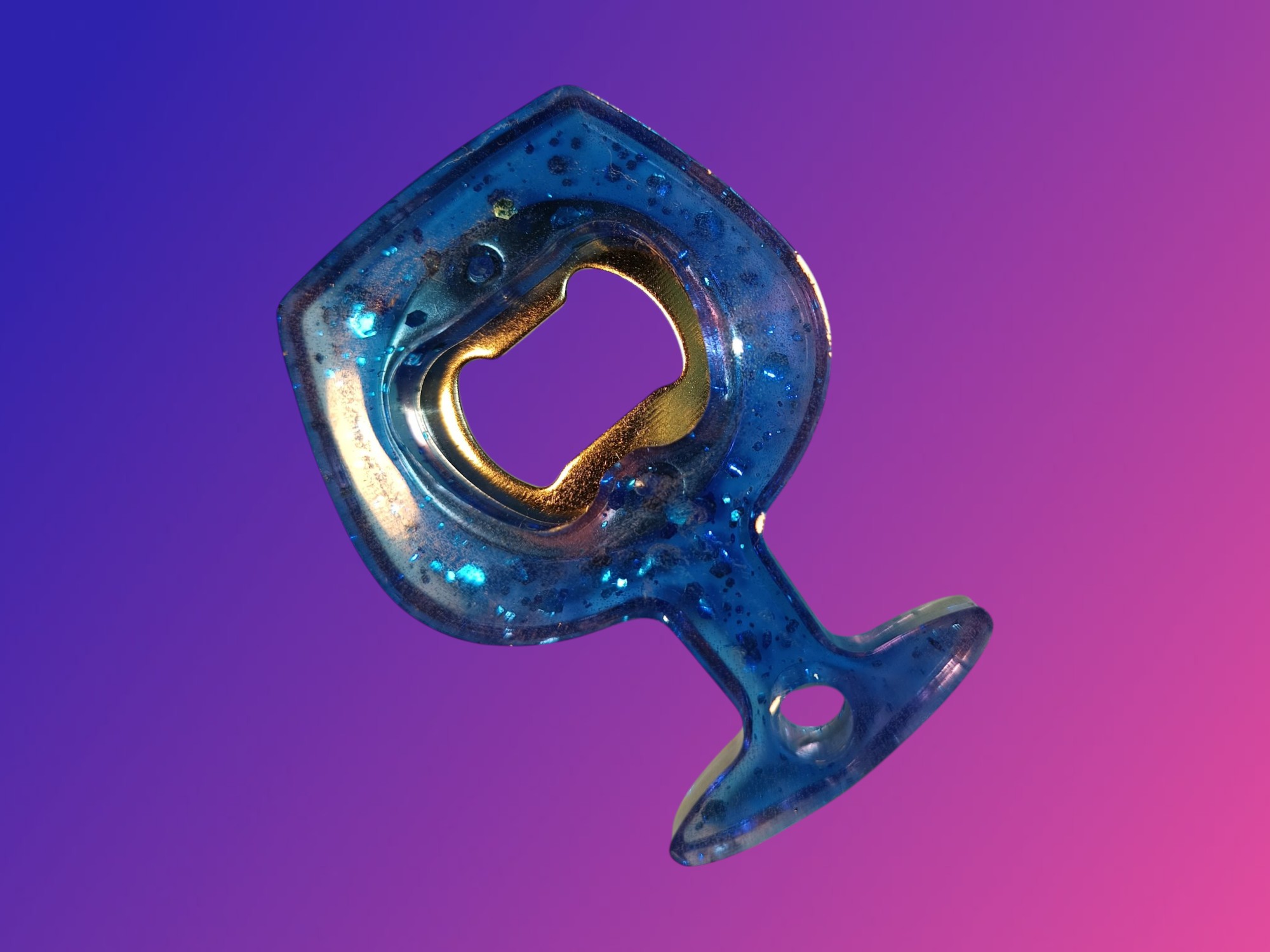 Décapsuleur en forme de verre bleu et paillettes en résine epoxy 8cm