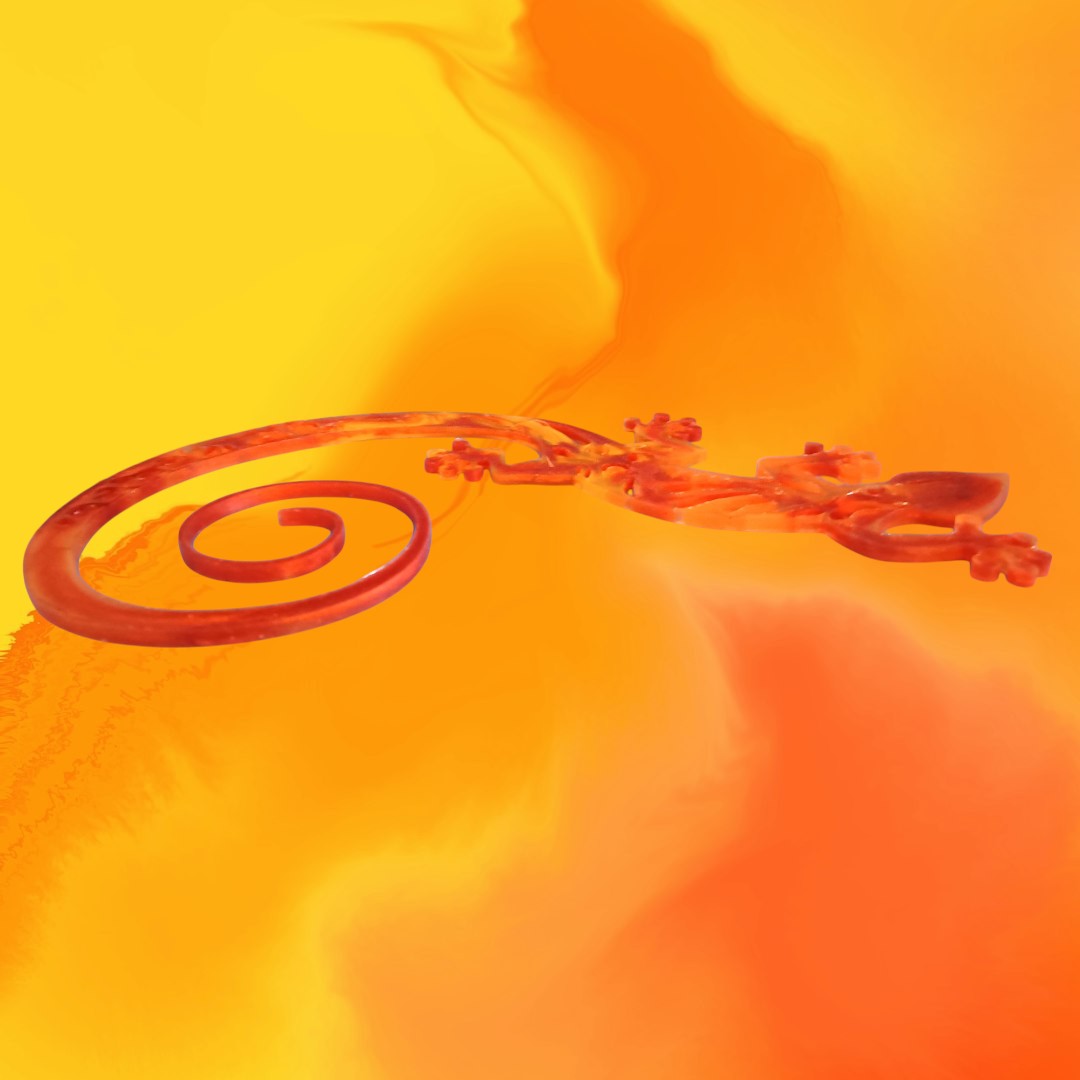 Salamandre couleur cuivrée, jaune et orange en résine epoxy 30cm de longueur