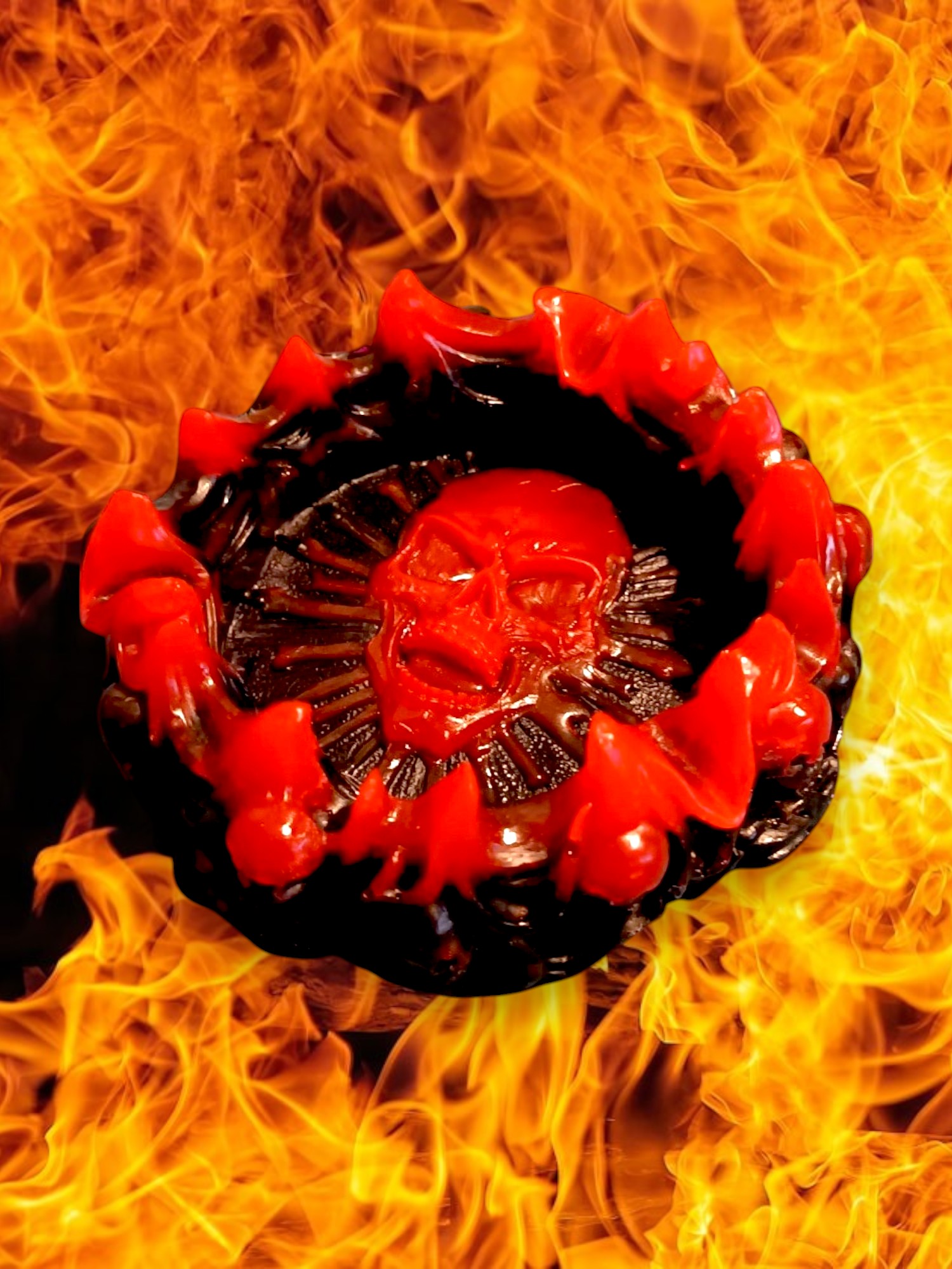 Cendrier ou vide poche noir et rouge crâne, 13cm de diamètre