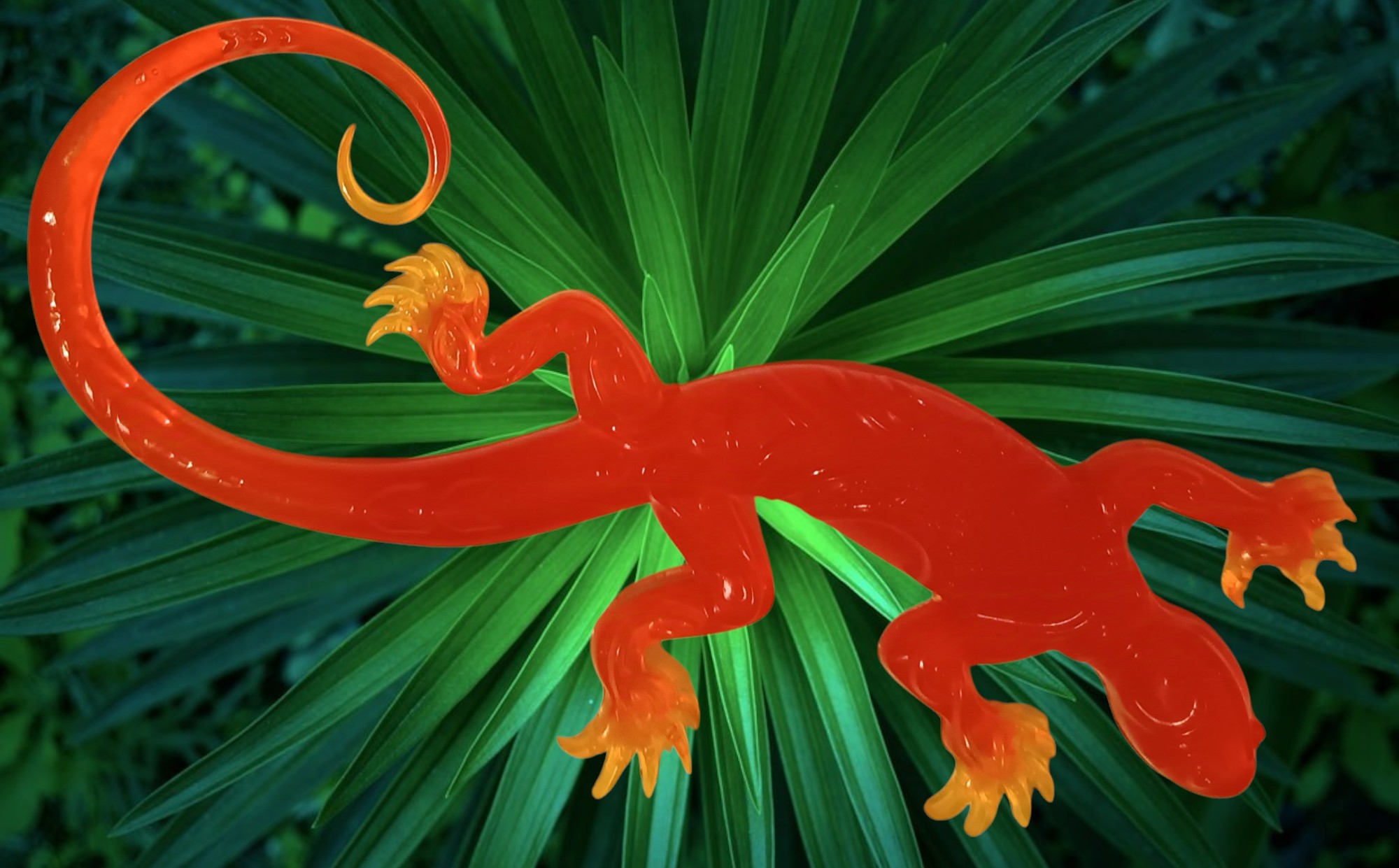 Salamandre de 20cm de longueur rouge, jaune