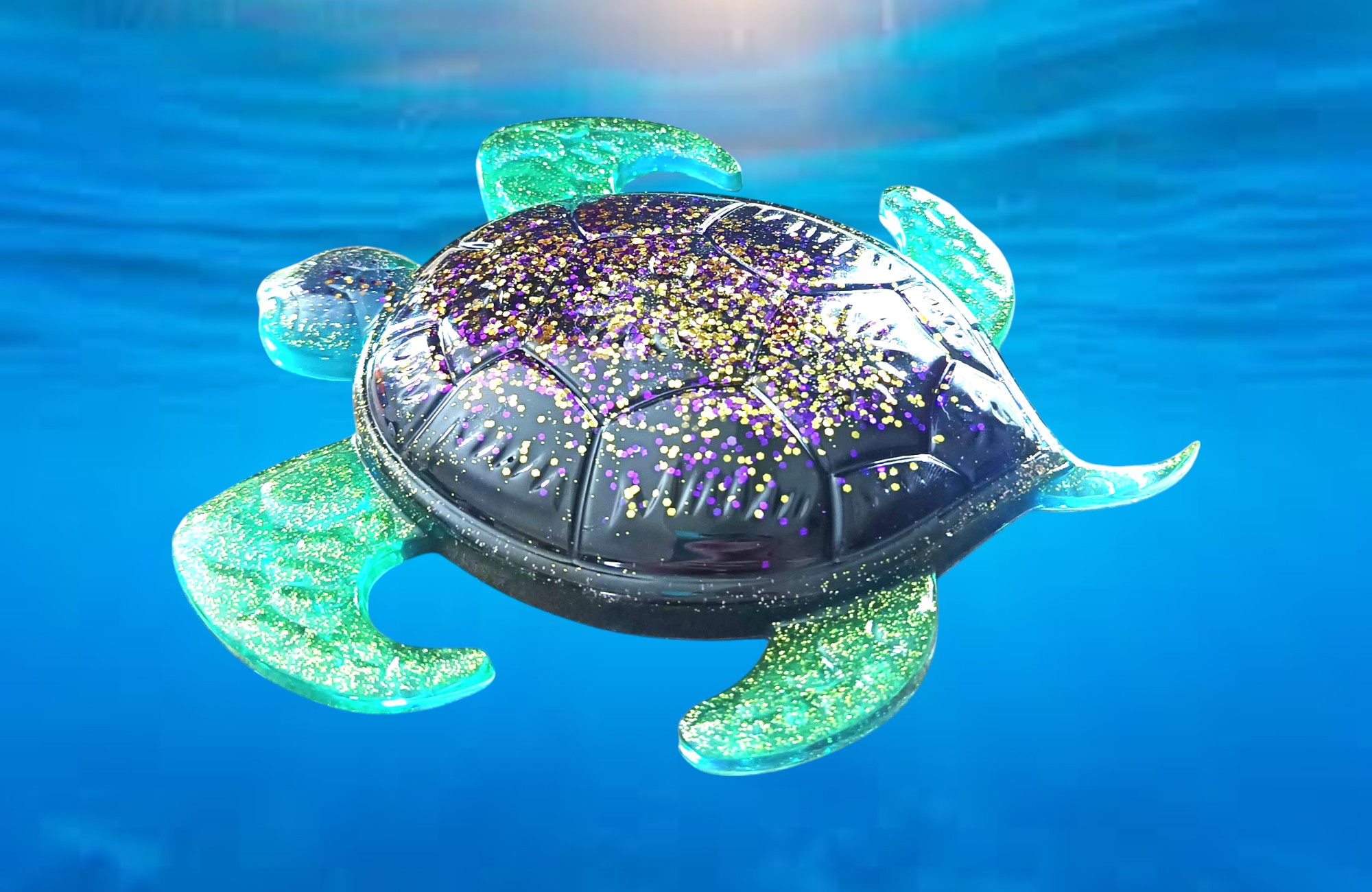Tortue violette et verte résine époxy