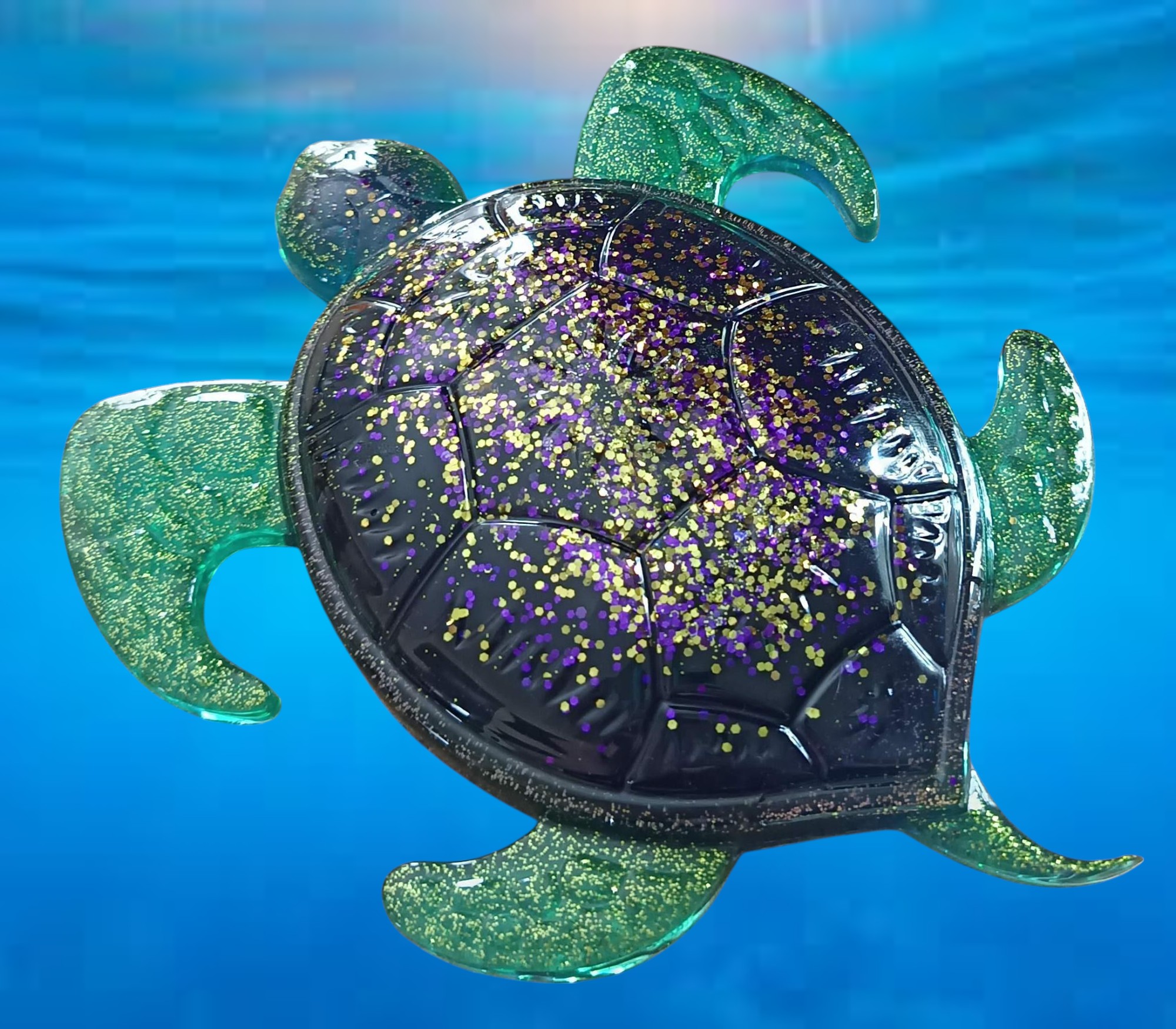 Tortue violette et verte résine époxy