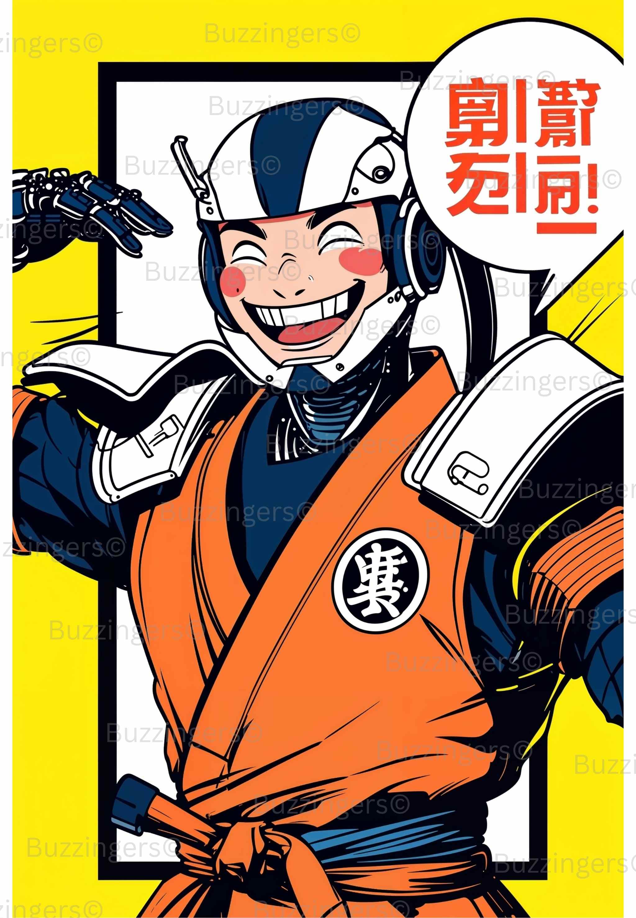 Futuristic Robotic Samurai Manga Print 