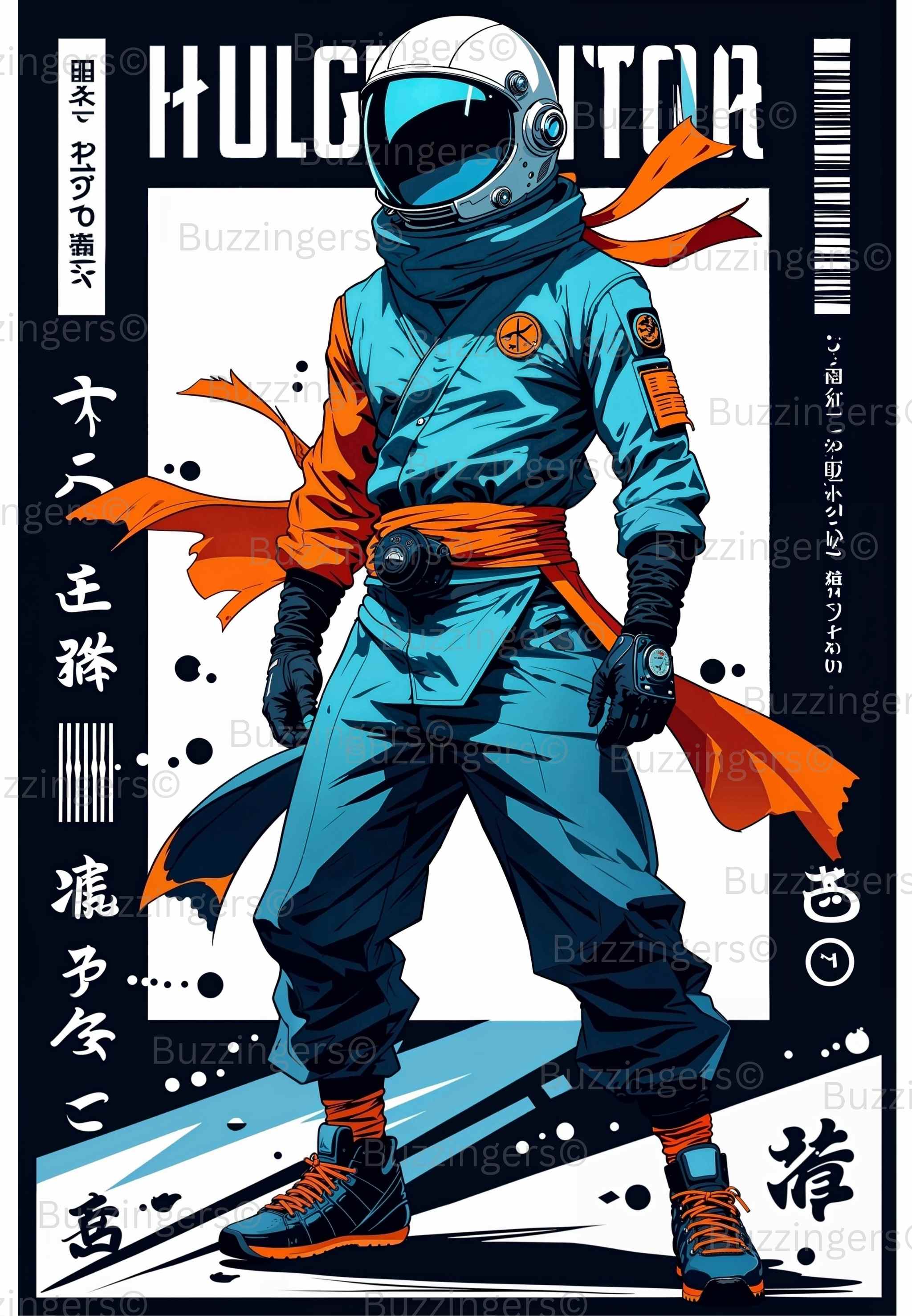 Cyber Ninja Astronaut – Futuristic Streetwear Art Print