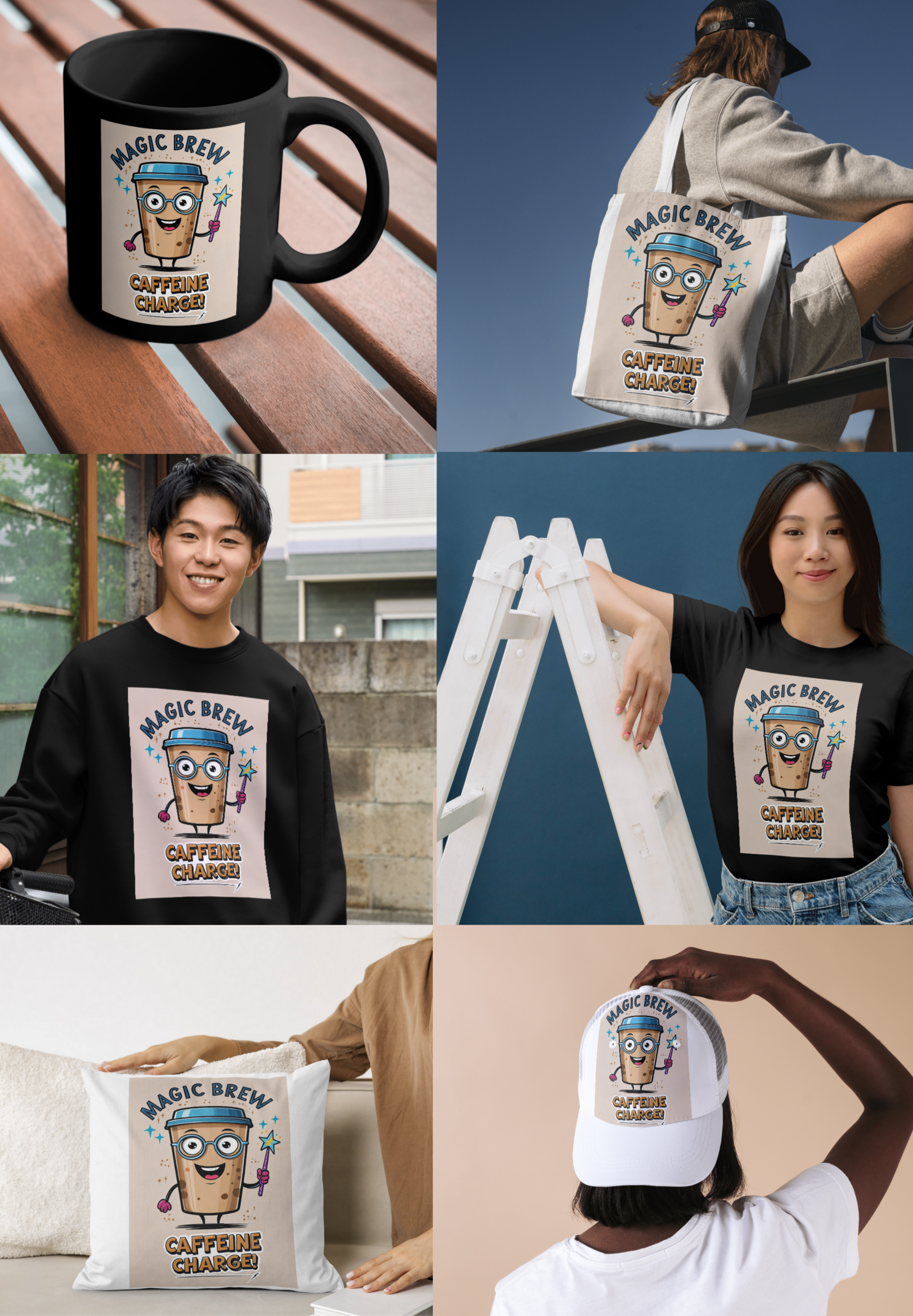 Magic Brew – Caffeine Charge! Cartoon Coffee Print