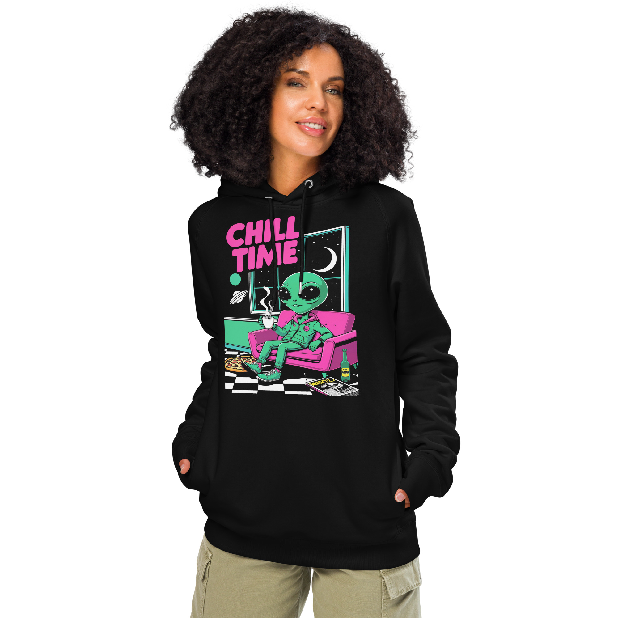 Alien Chill Time Unisex Organic Side Pocket Hoodie